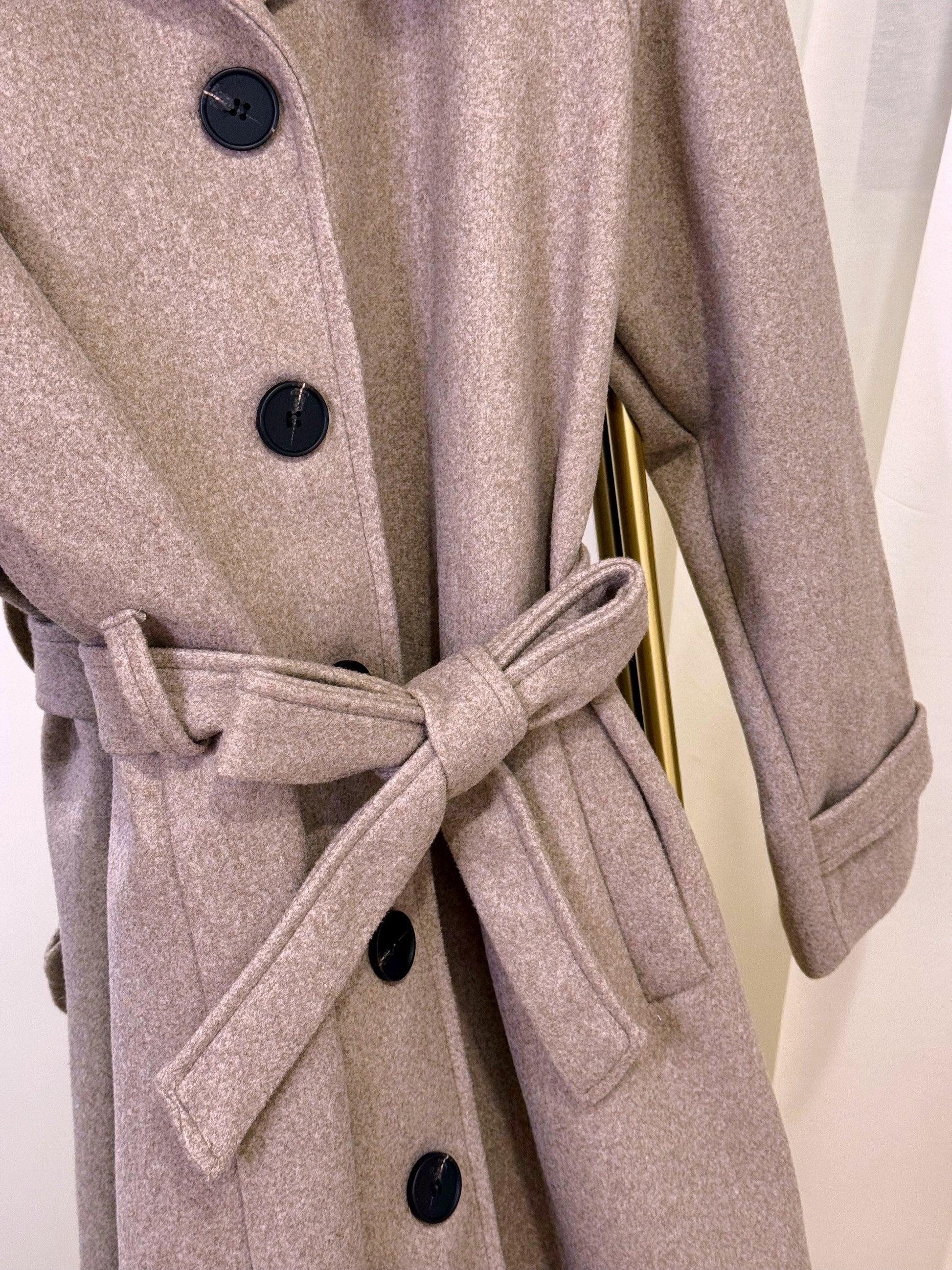 Sobretudo comprido estilo fazenda com gola de pêlo removível | Bege