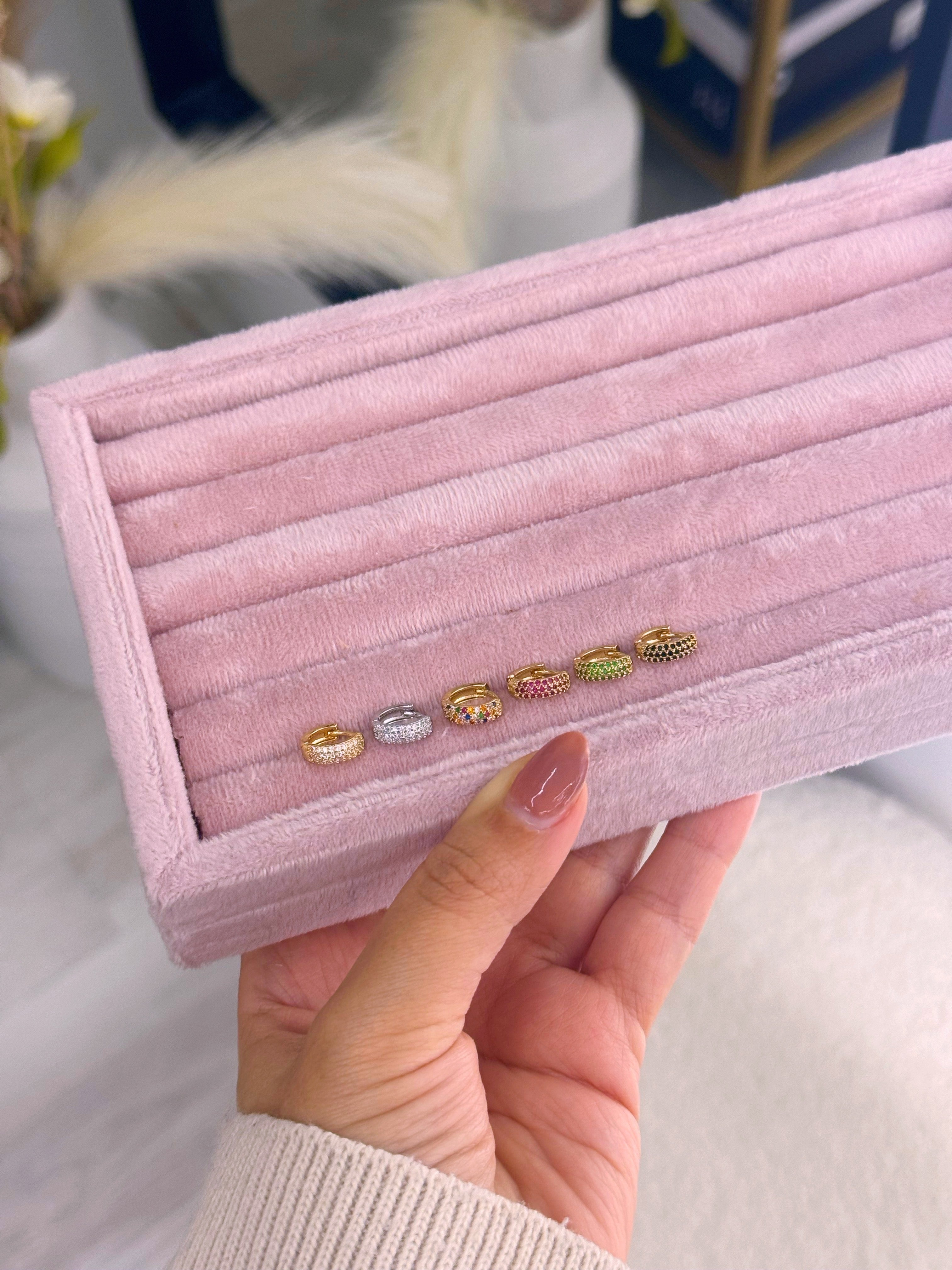 Mini argolinhas fila tripla de brilhantes | 6 cores