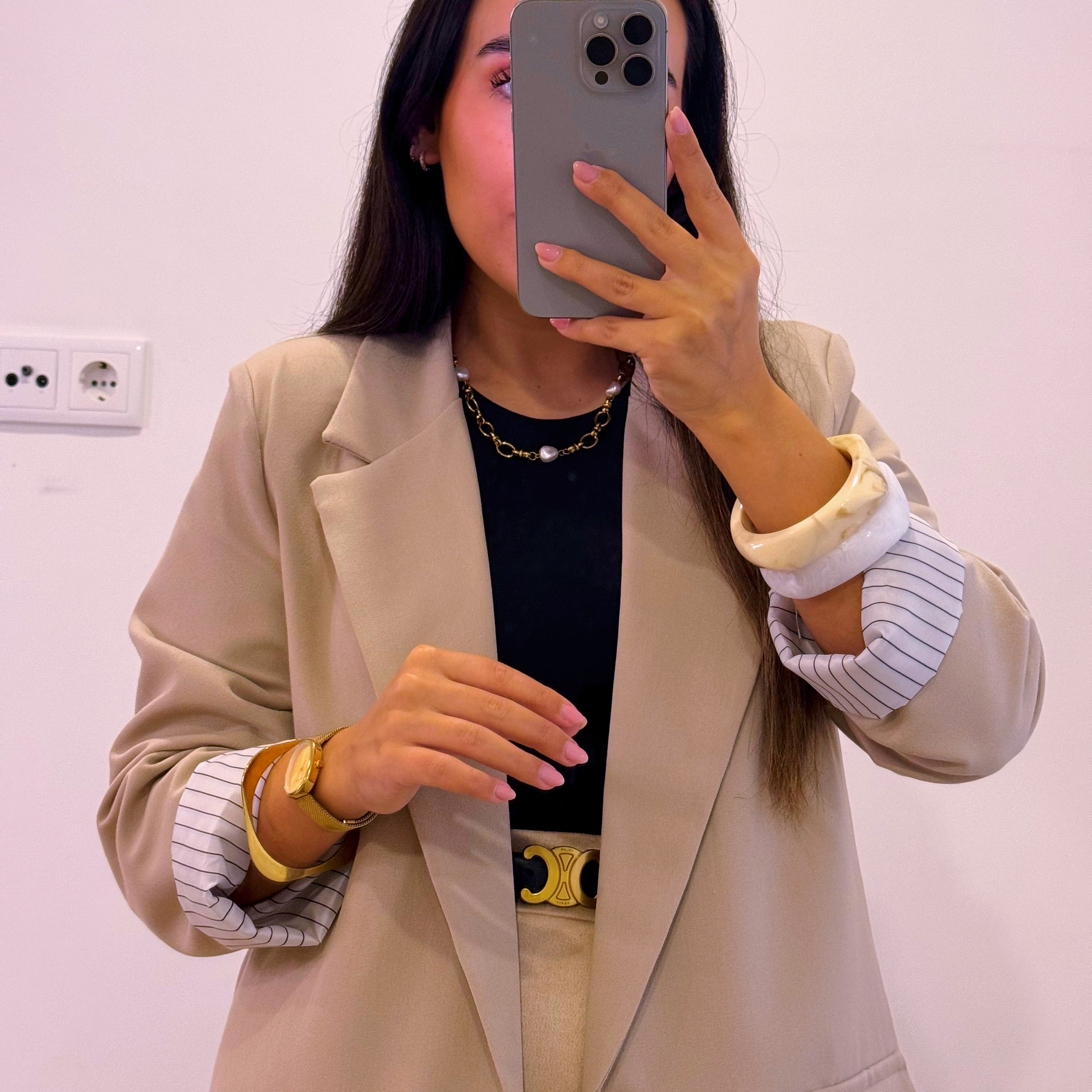 Blazer liso de corte reto com forro de risca diplomática | Bege