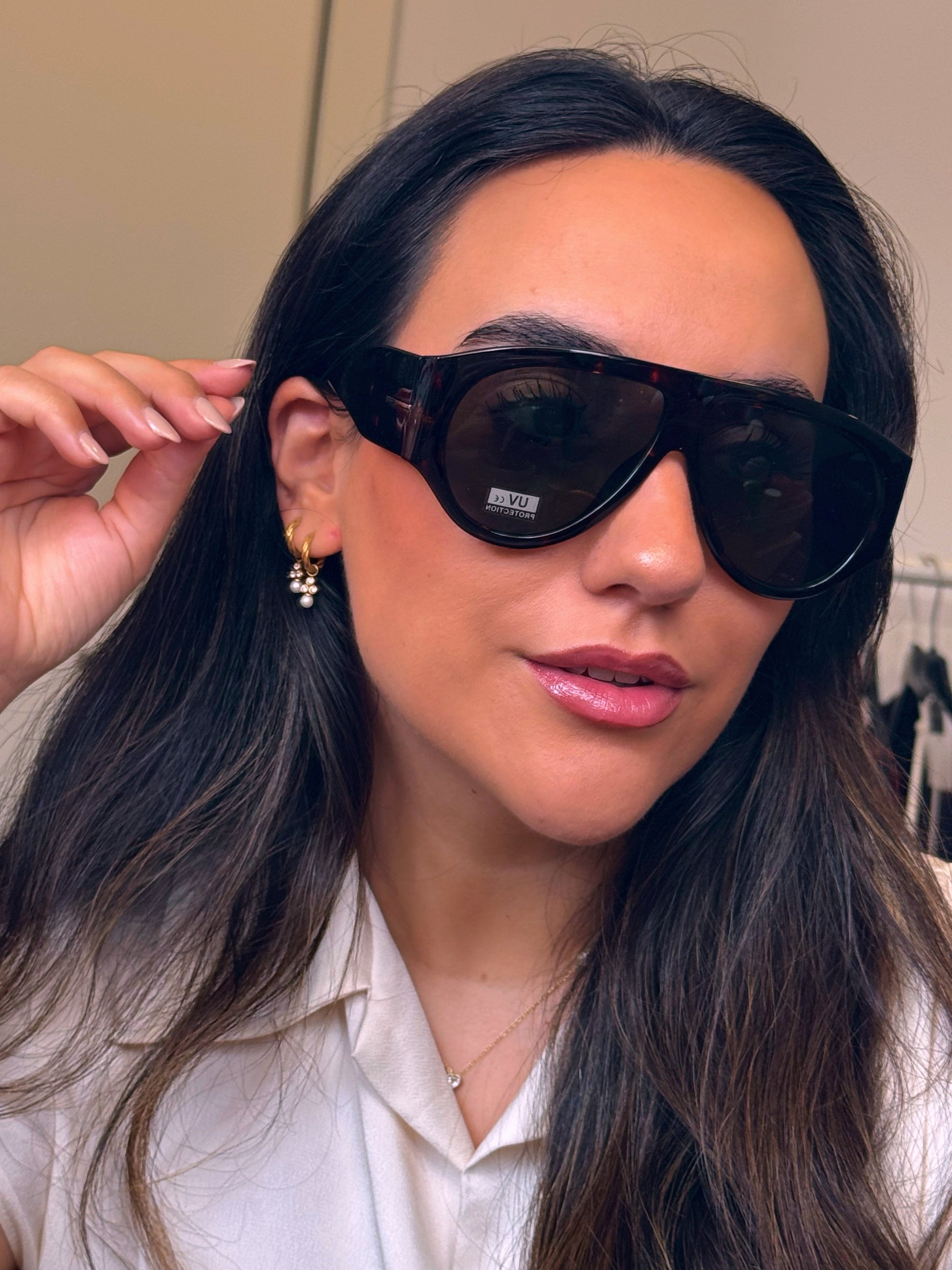 Óculos de sol oversized com armação em massa | Padrão Castanho com lente verde