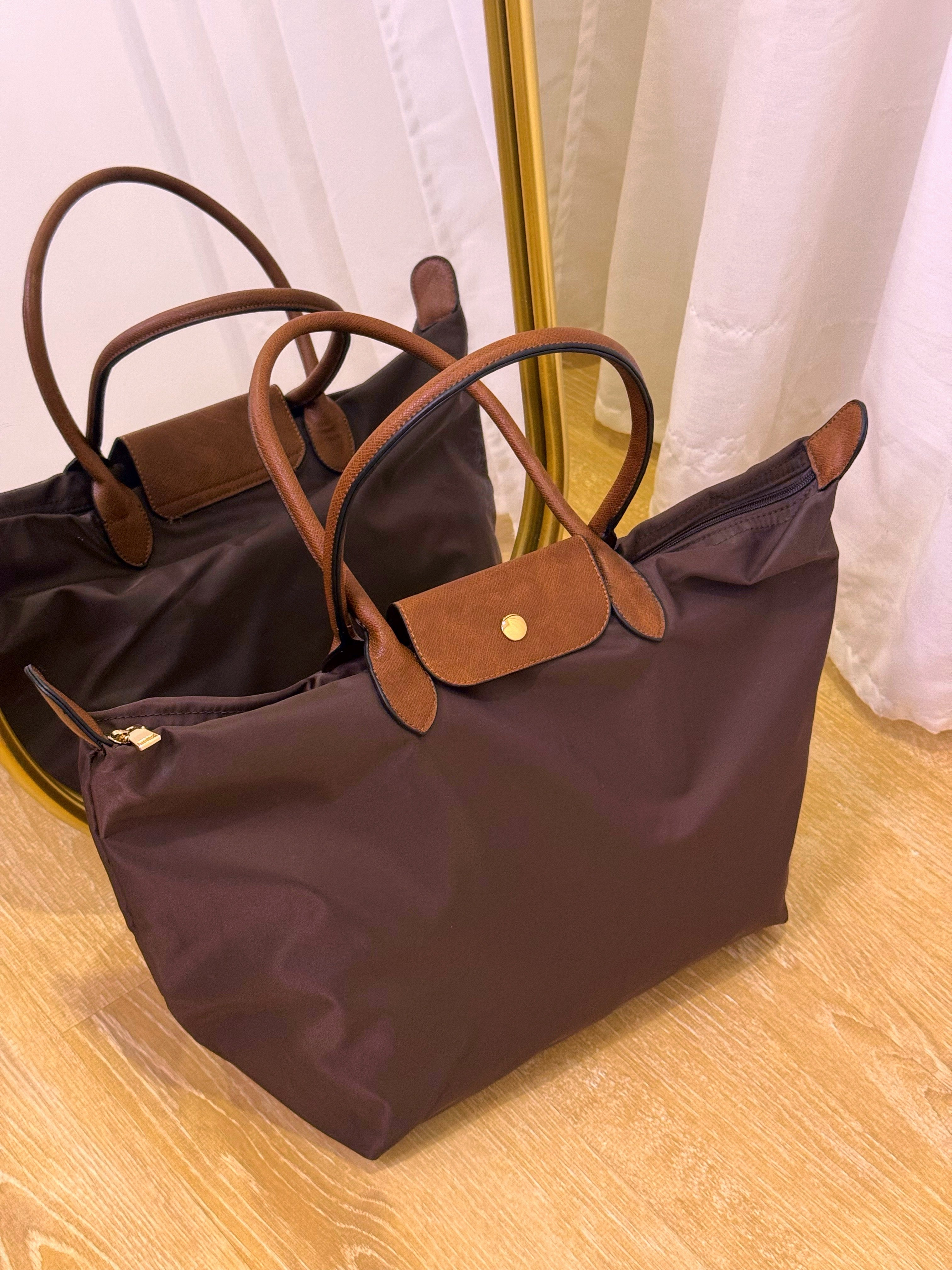 Mala de ombro grande em tecido • Shopper / Tote Bag • tamanho L  | Castanho