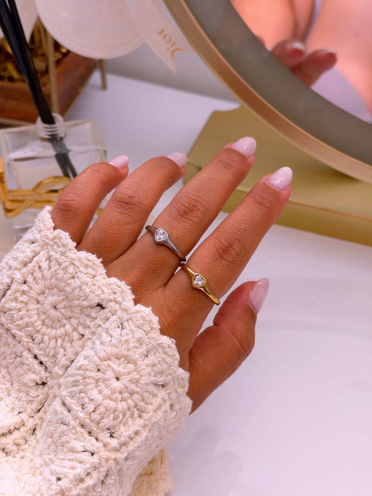 Anel ajustável liso com coração em brilhante | 2 Cores