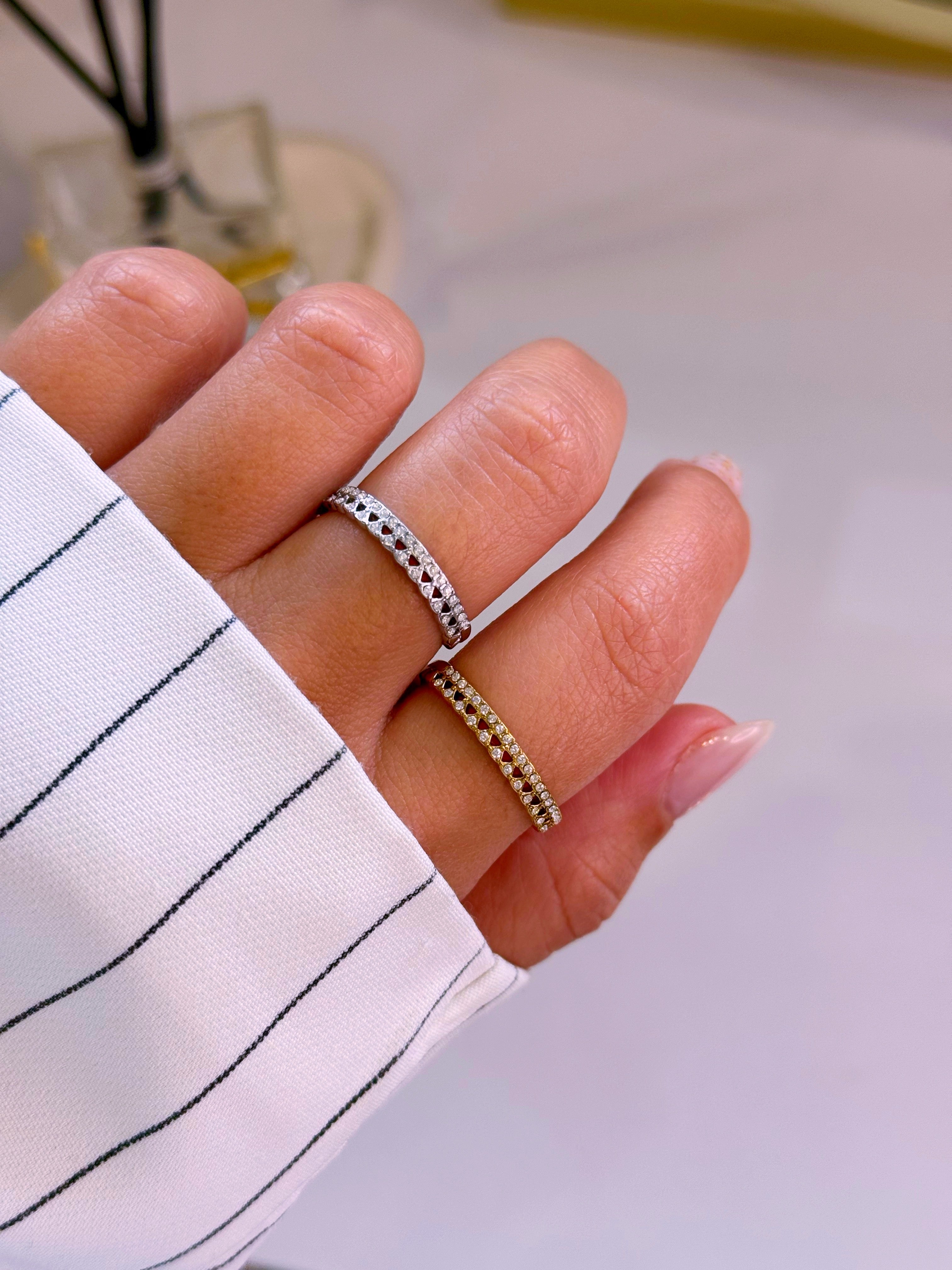 Anel ajustável dupla fila de brilhantes | 2 Cores