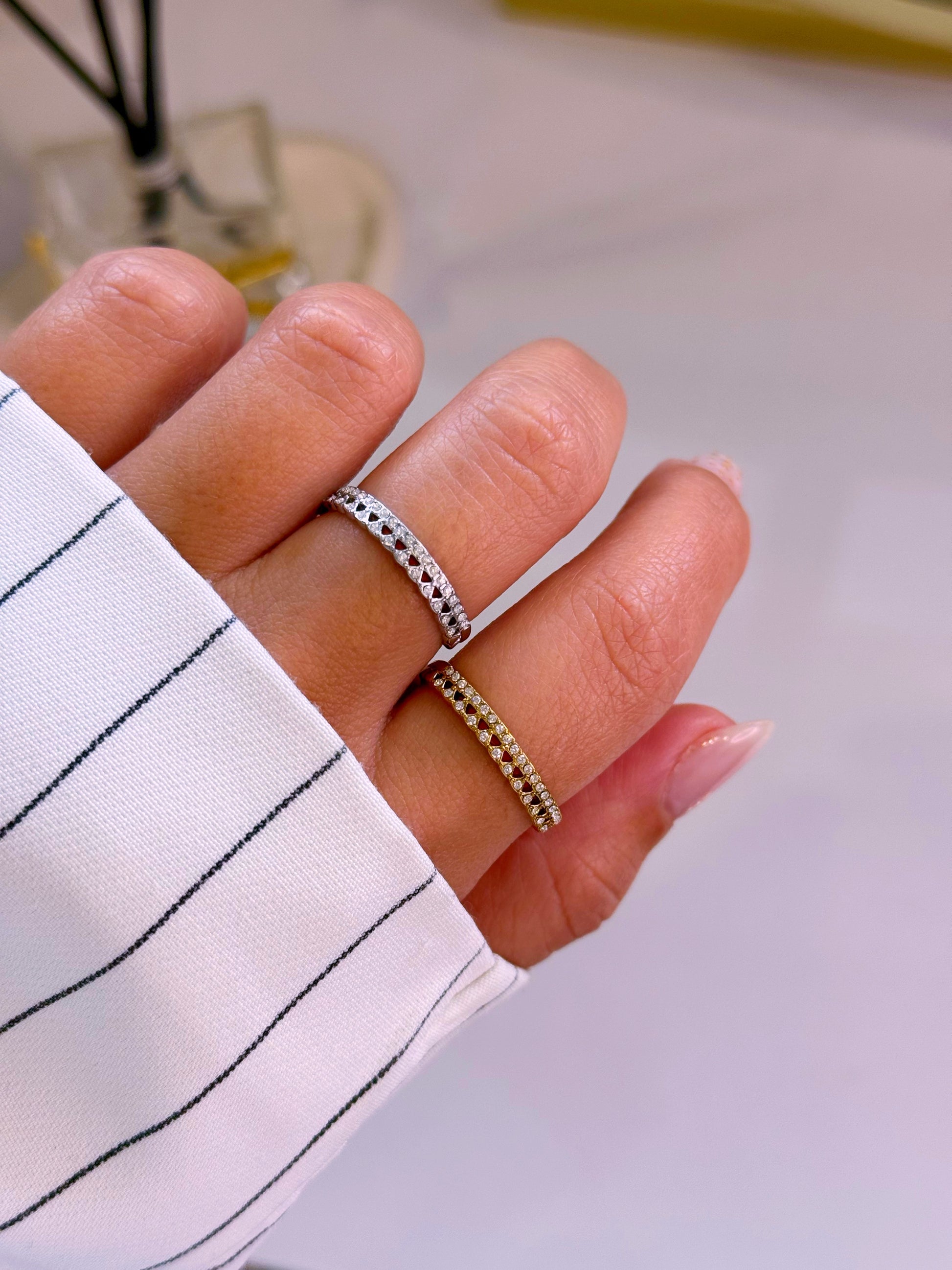 Anel ajustável dupla fila de brilhantes | 2 Cores