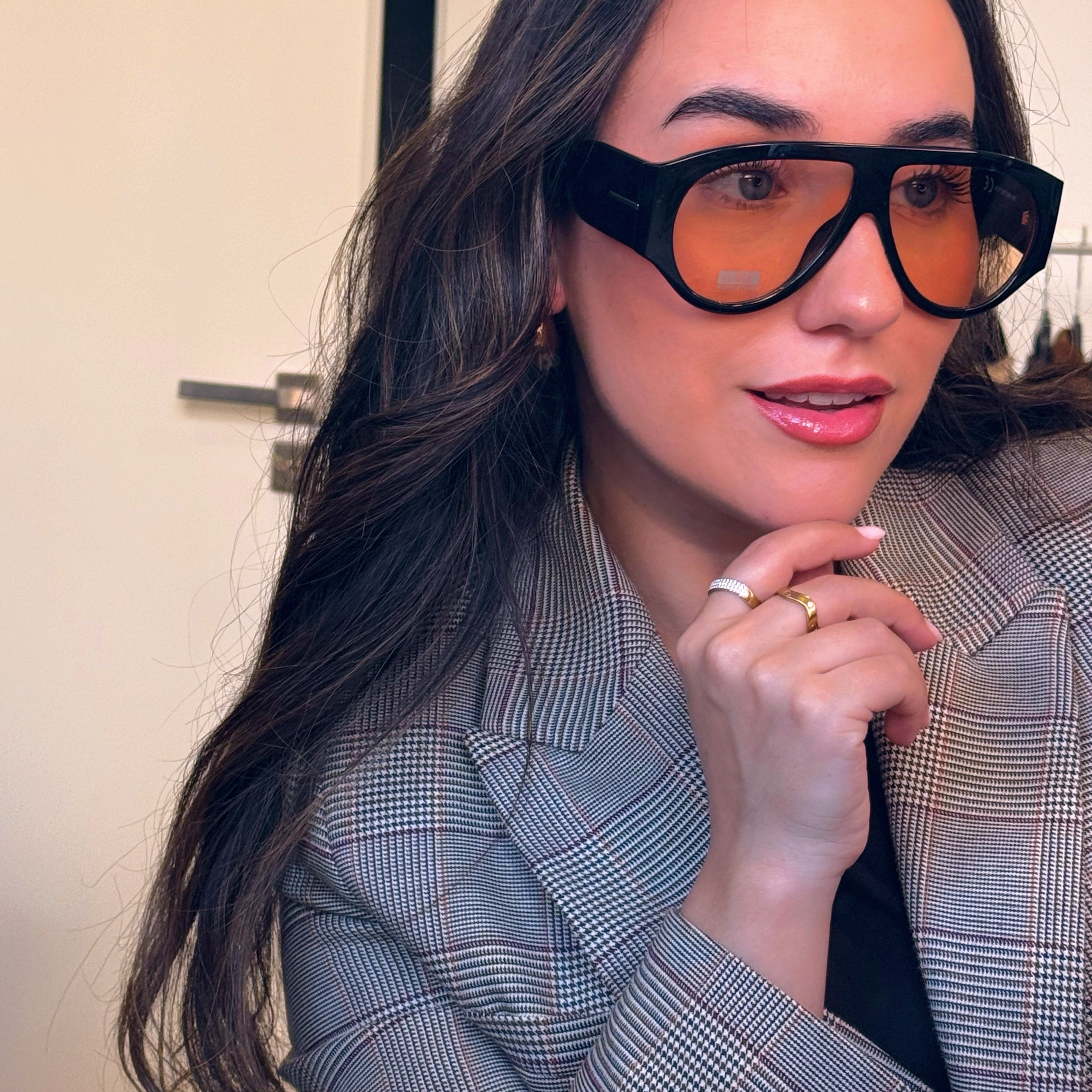Óculos de sol oversized com armação em massa | Pretos com lente laranja