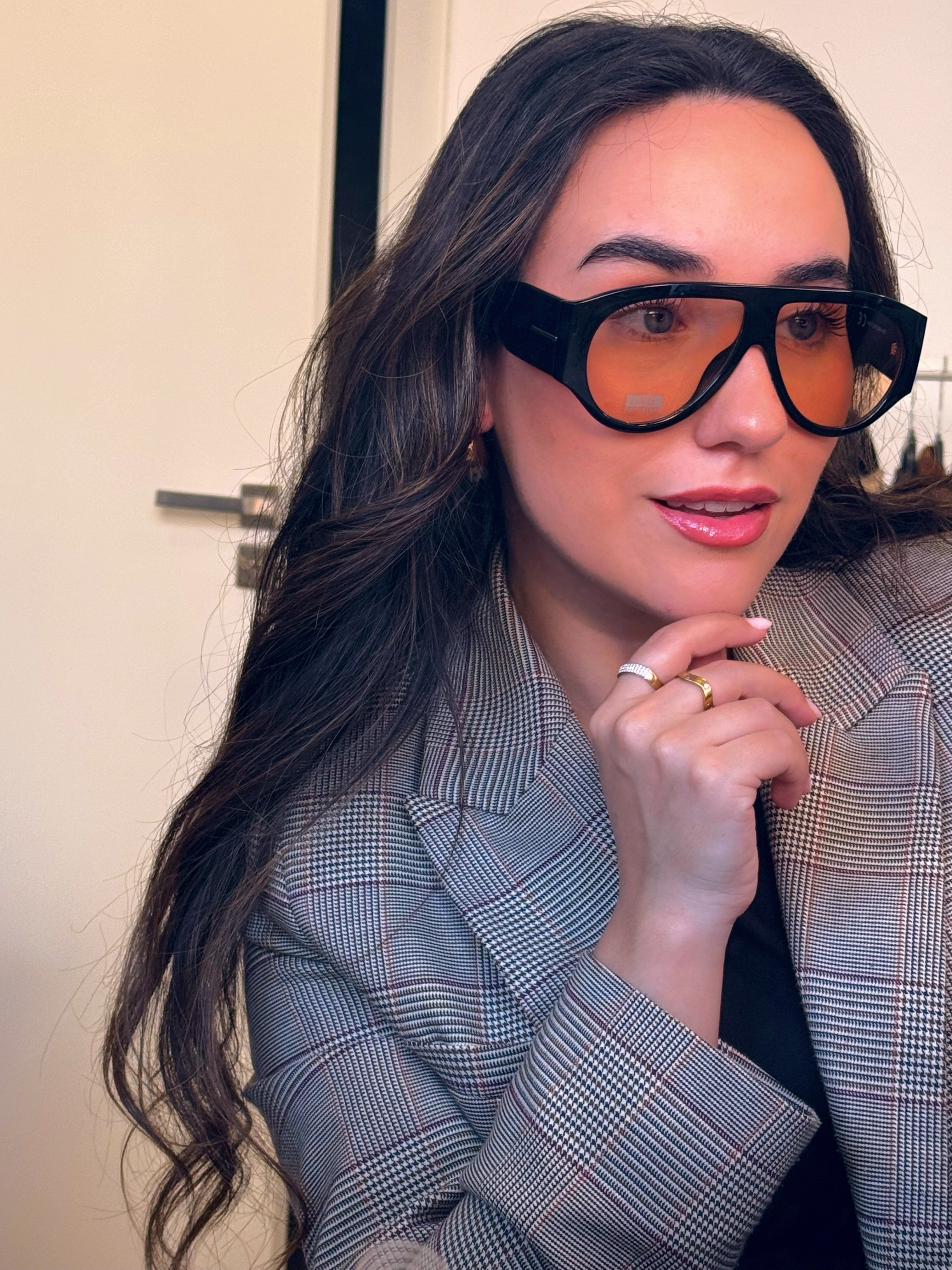 Óculos de sol oversized com armação em massa | Pretos com lente laranja