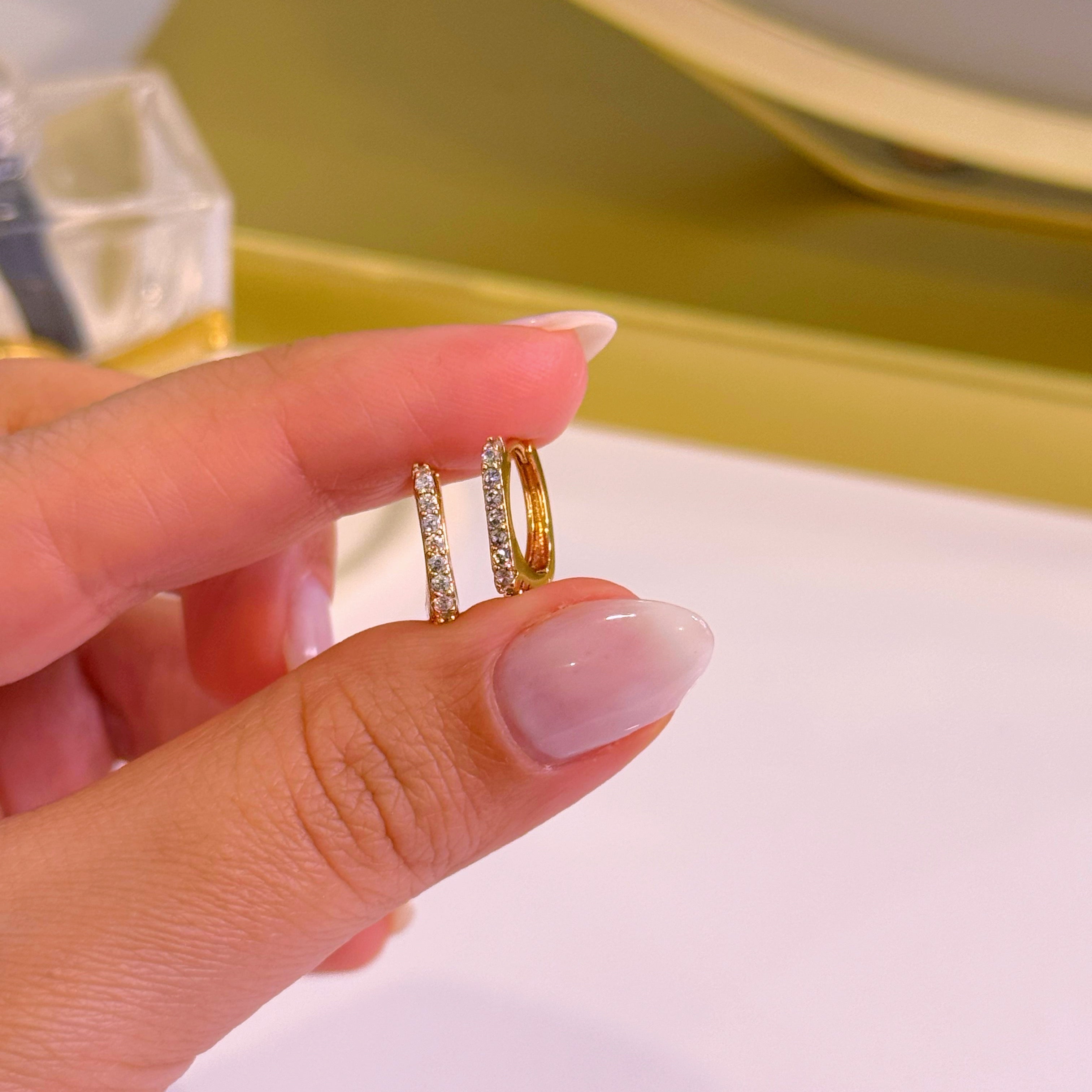 Argolinhas efeito quadrado com brilhantes | Rose Gold