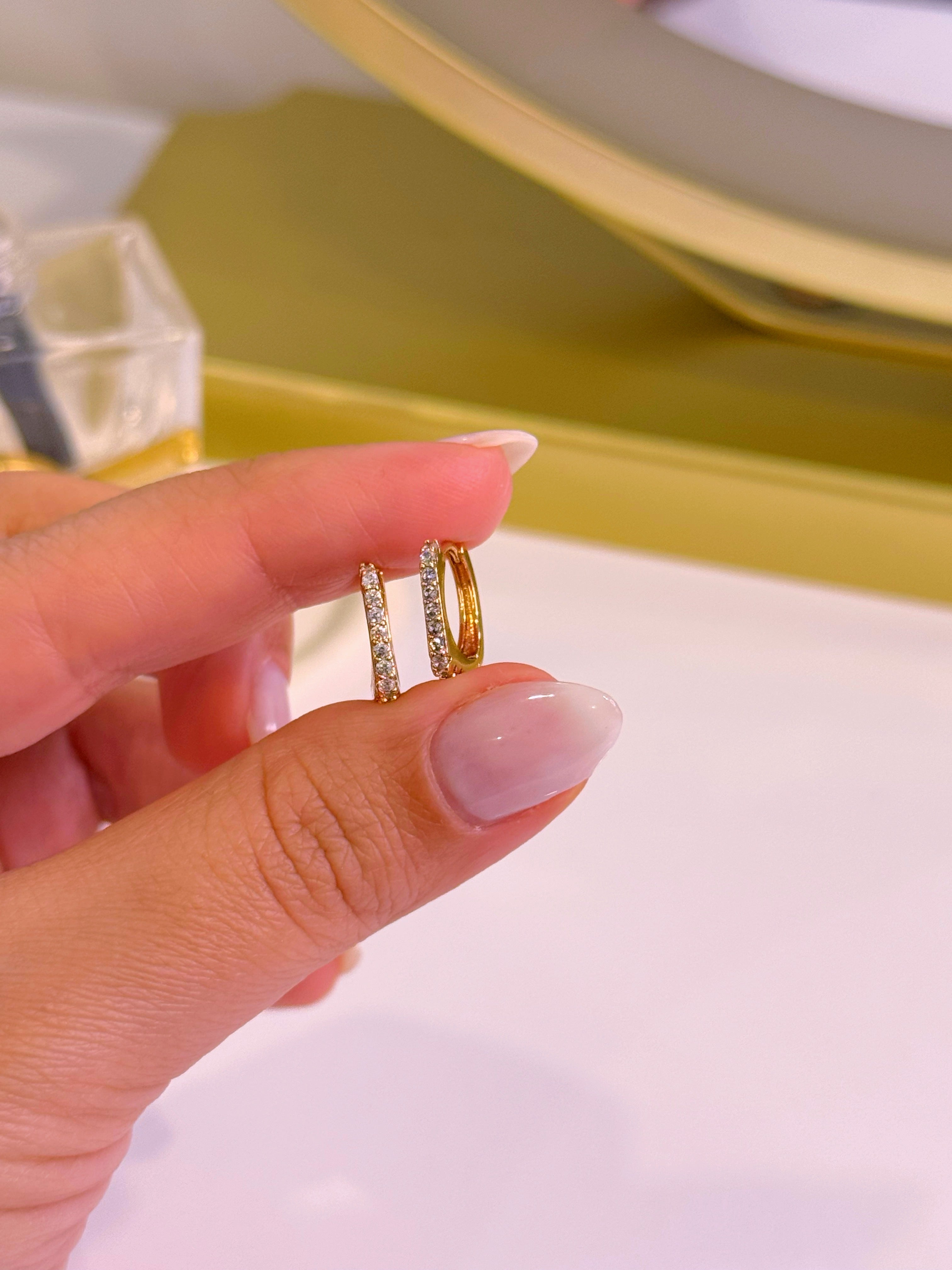 Argolinhas efeito quadrado com brilhantes | Rose Gold