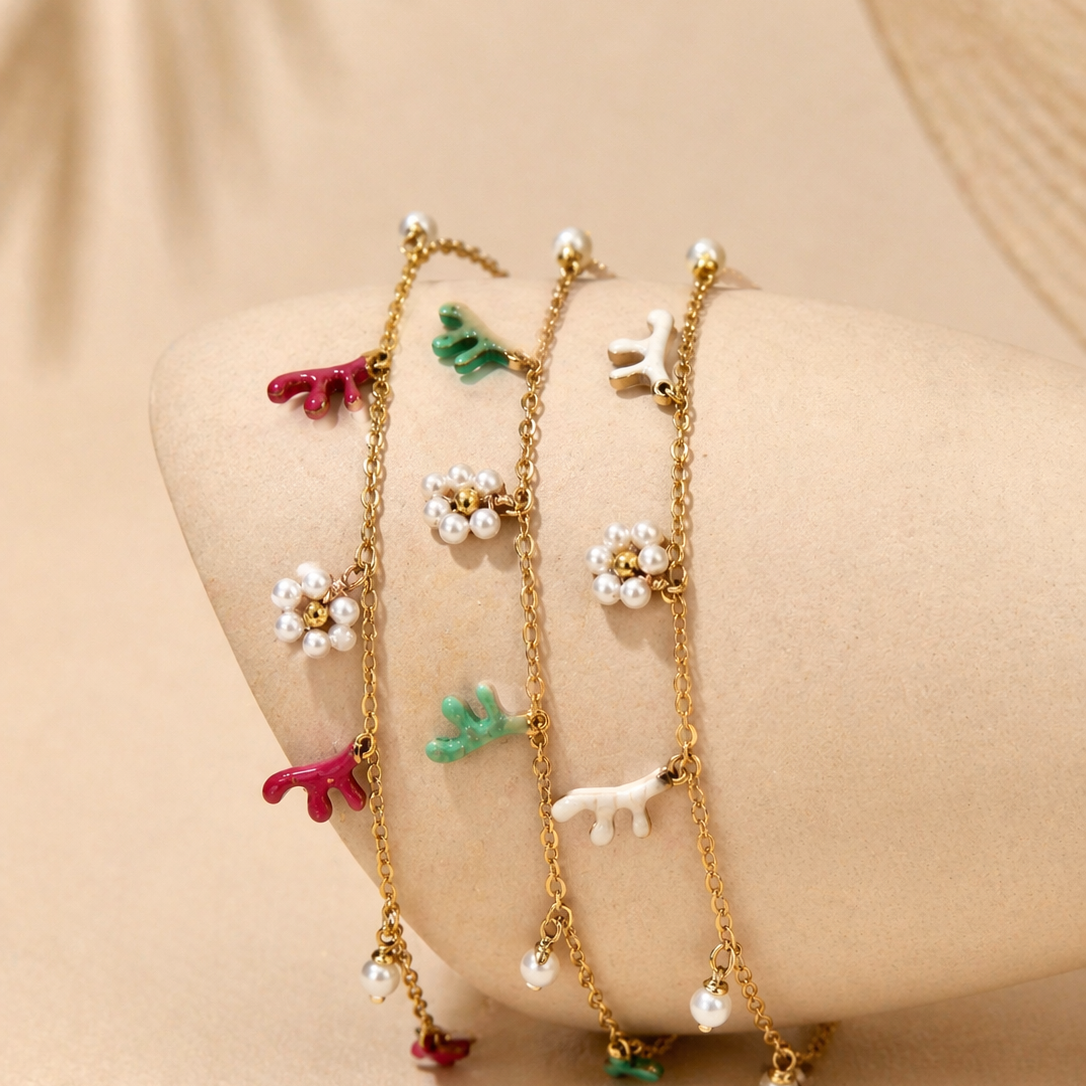 Pulseira de pé com flores e corais | 3 cores