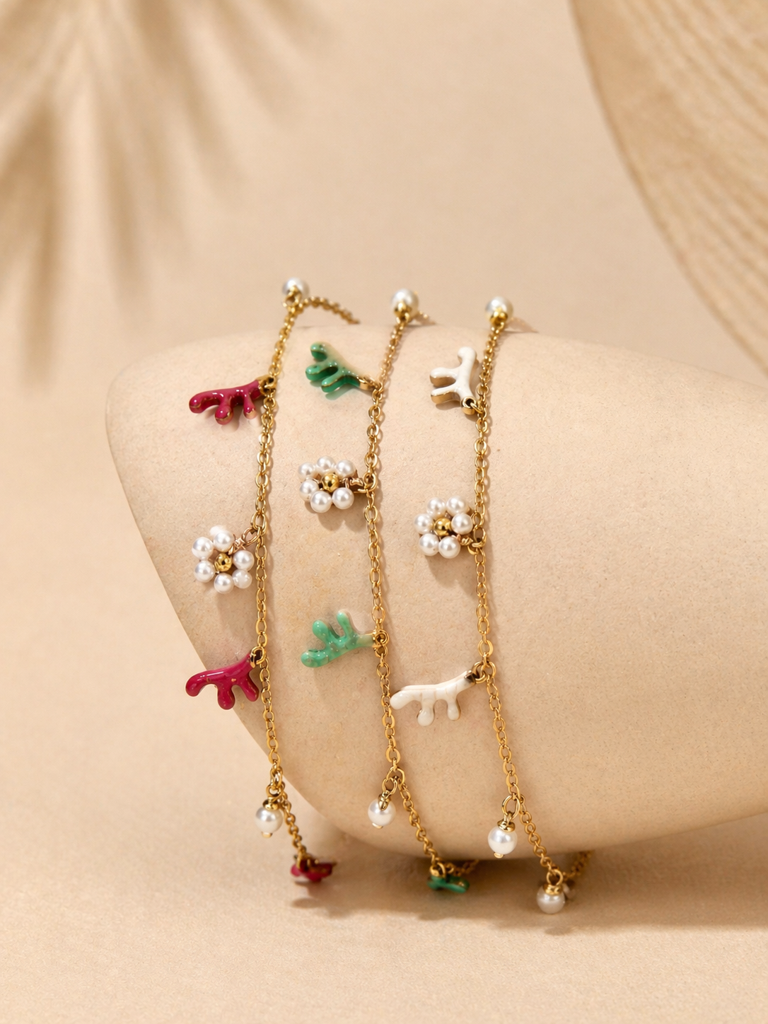 Pulseira de pé com flores e corais | 3 cores