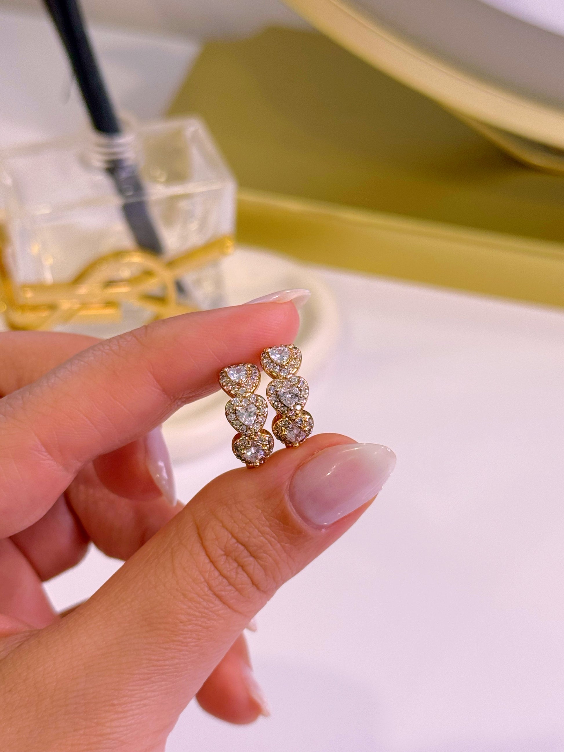Argolinhas 3 corações preenchidos com brilhantes | Rose Gold