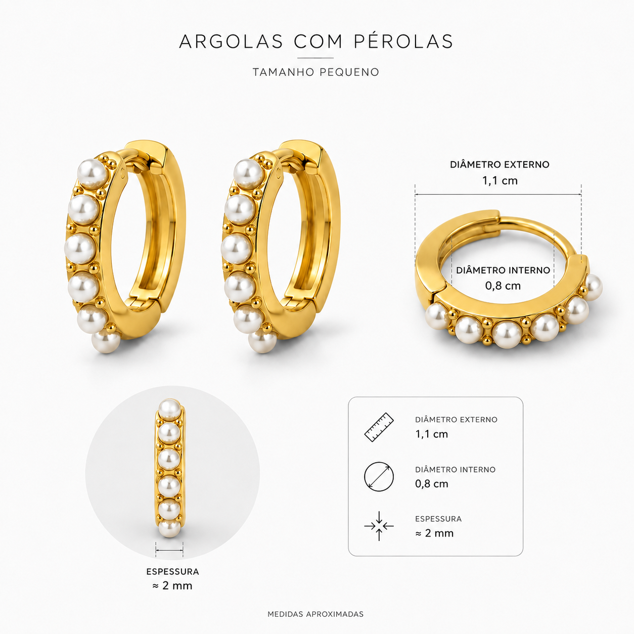 Mini argolinhas com pérolas em aço inoxidável | 2 cores