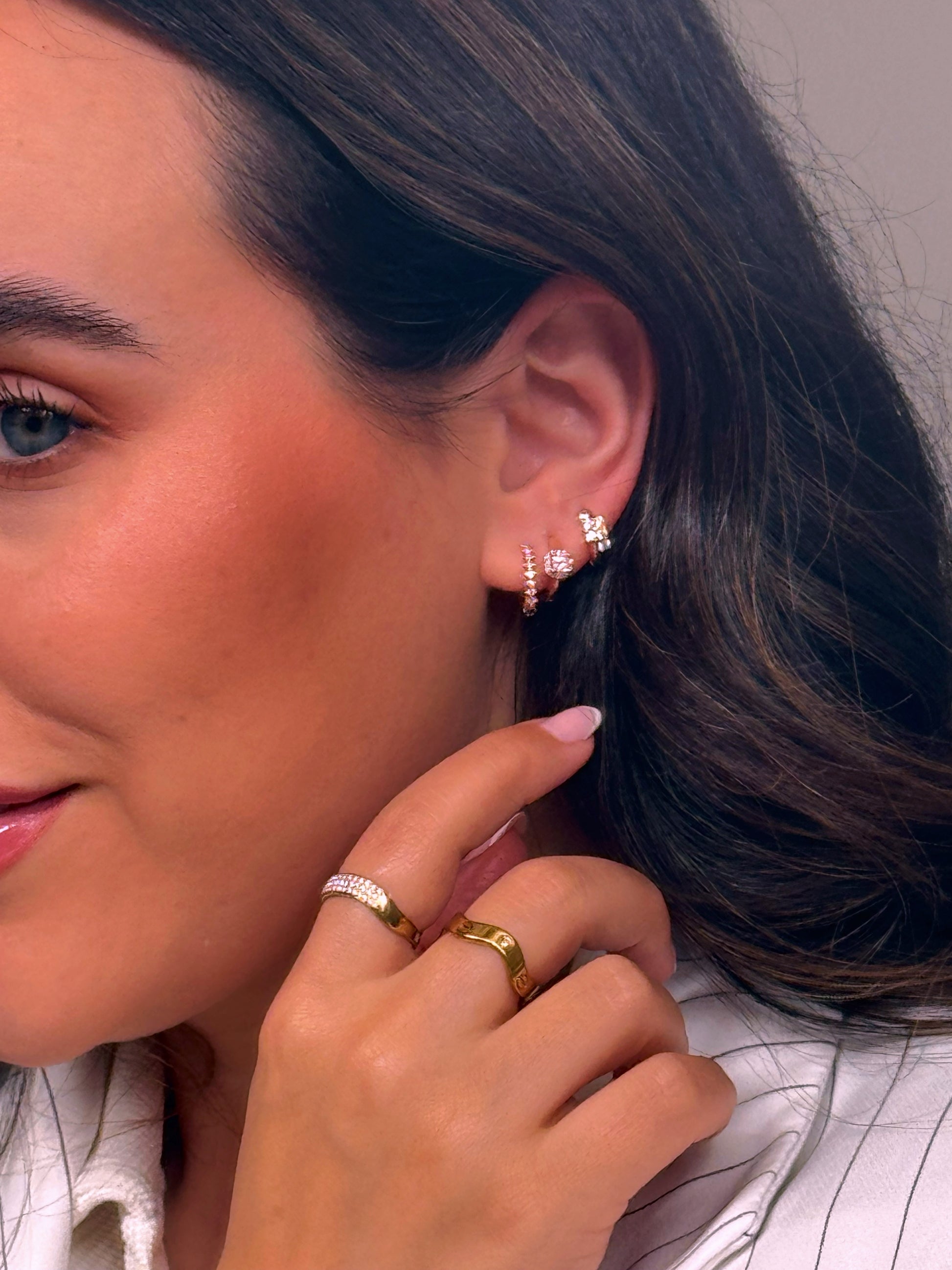 Argolinhas lisas com brilhante quadrado | Rose Gold