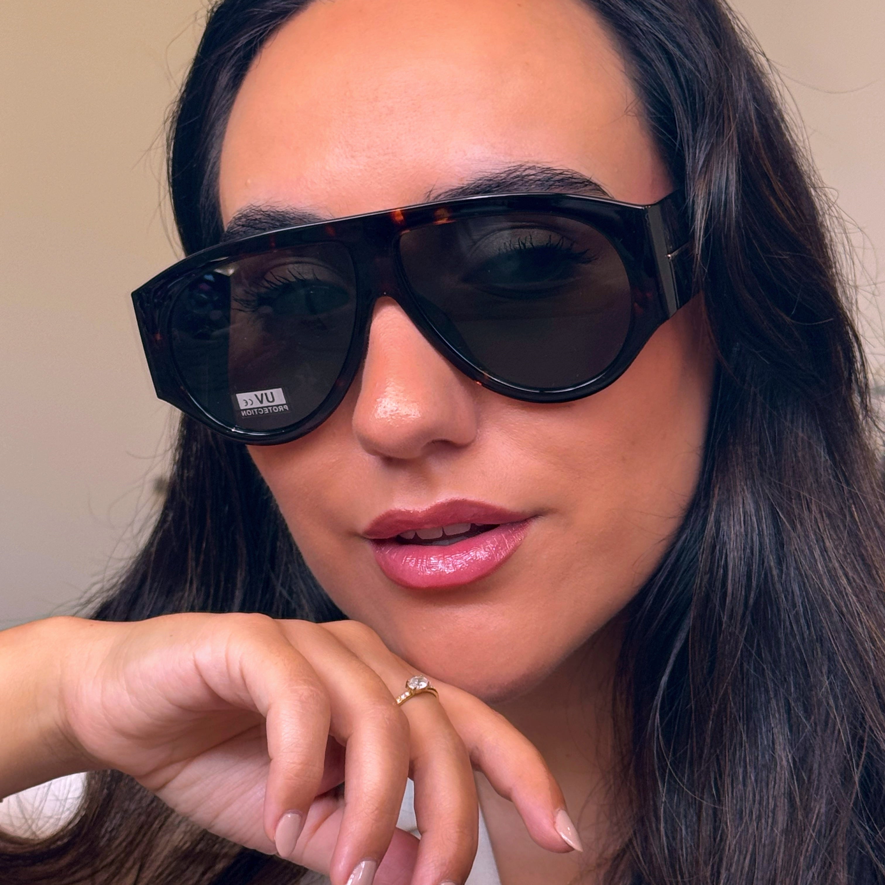 Óculos de sol oversized com armação em massa | Padrão Castanho com lente verde