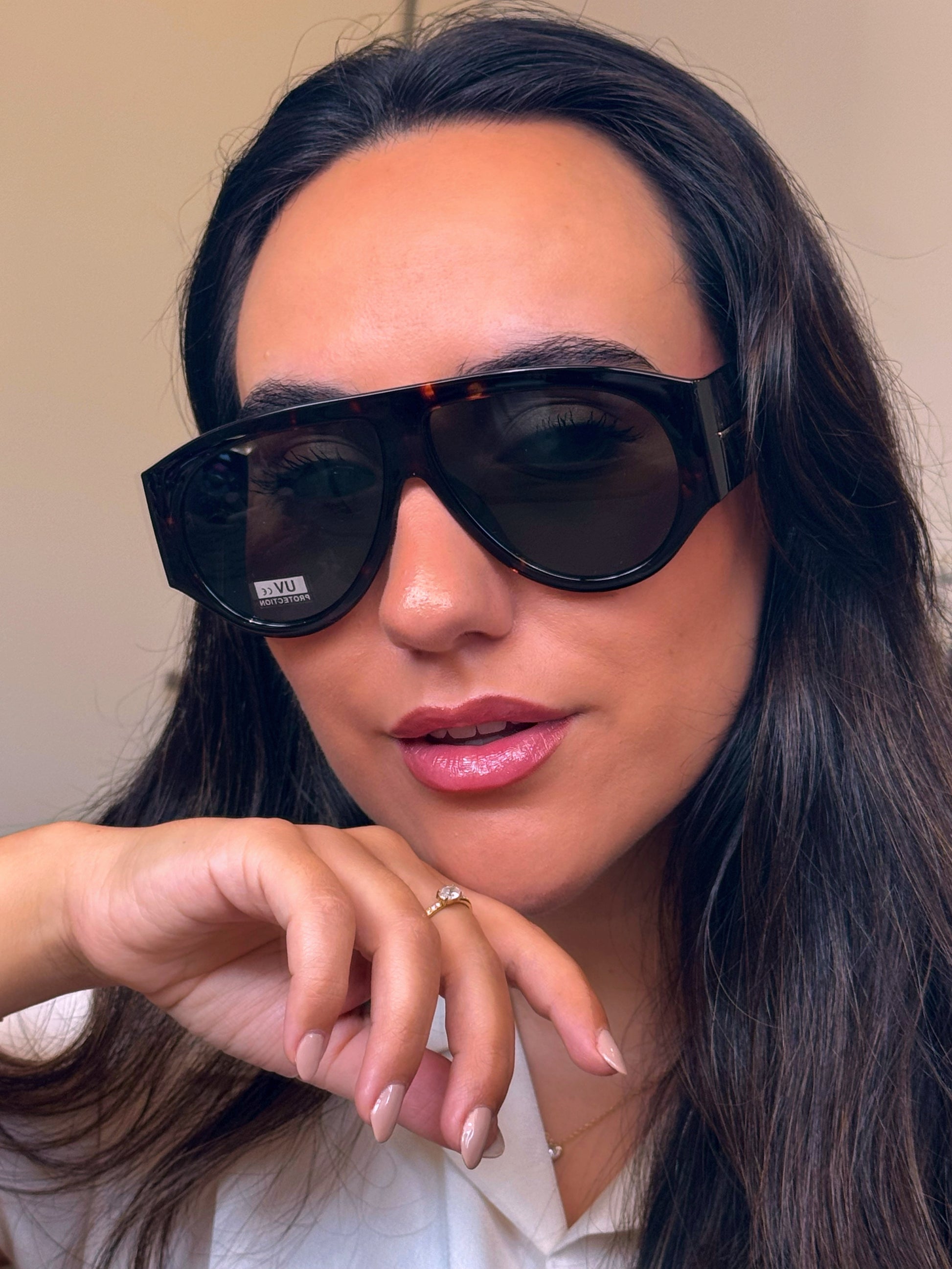 Óculos de sol oversized com armação em massa | Padrão Castanho com lente verde