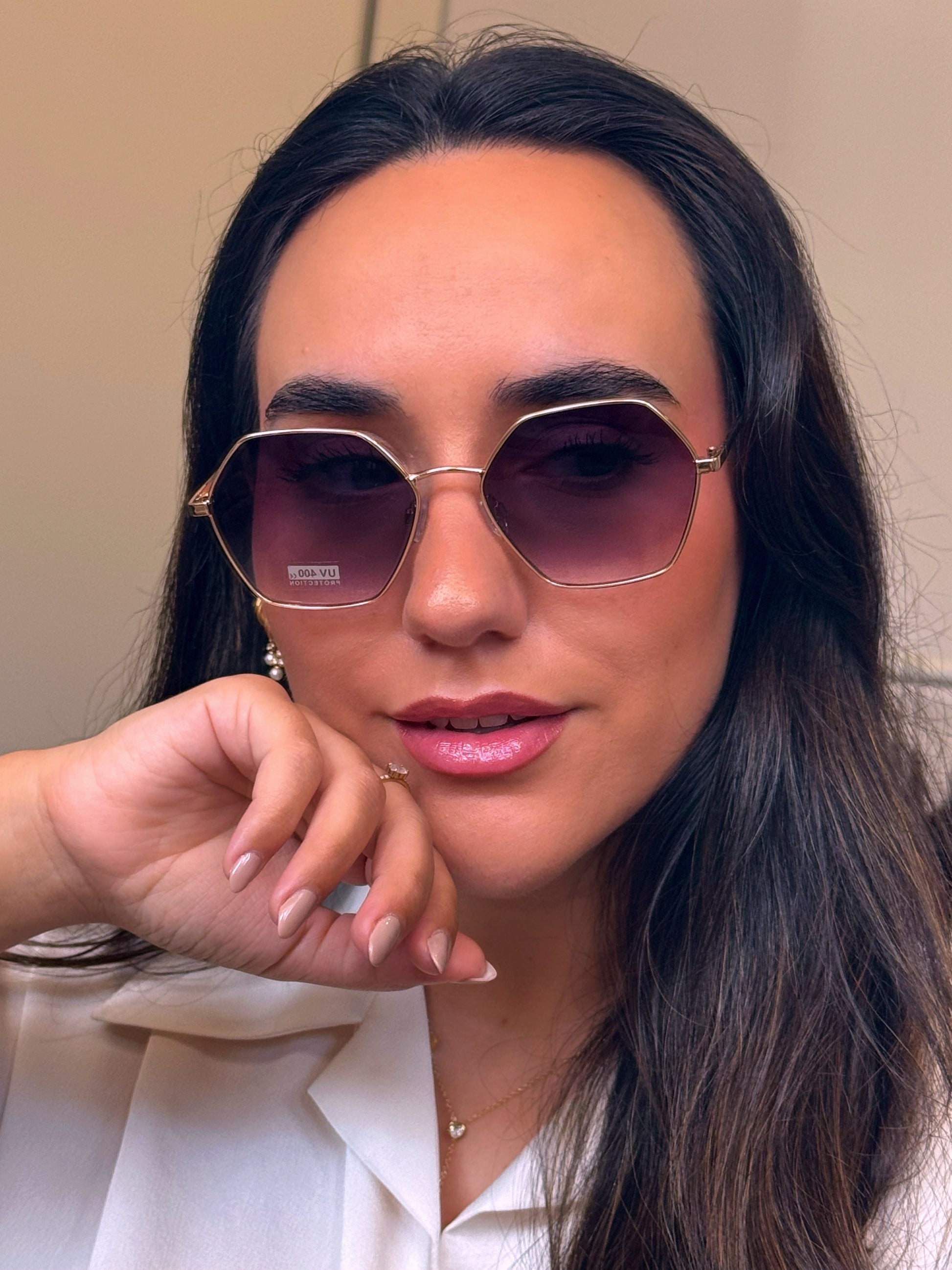 Óculos de metal hexagonais | Dourado com lente Preta