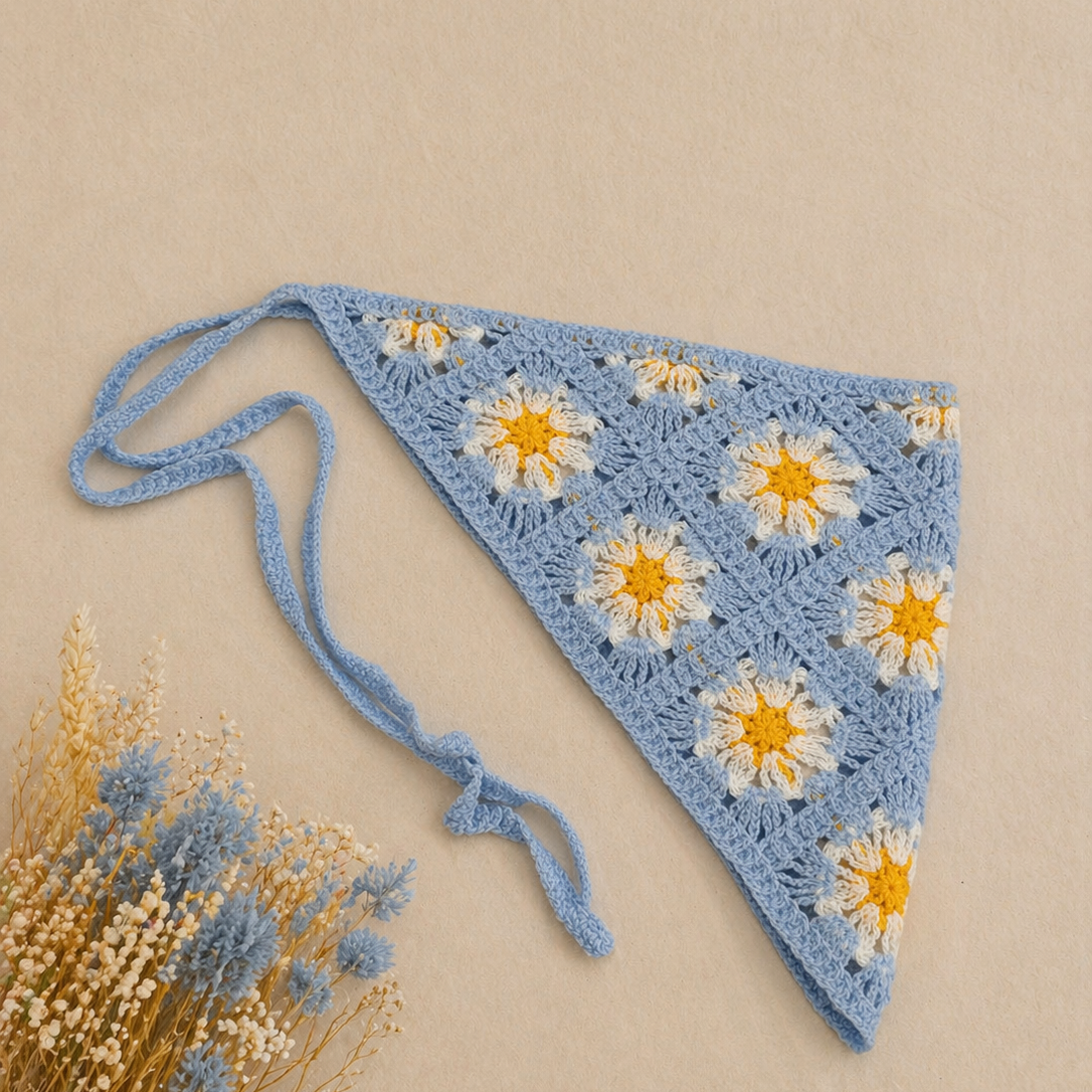 Bandana multifuncional em croché | Azul com Flores