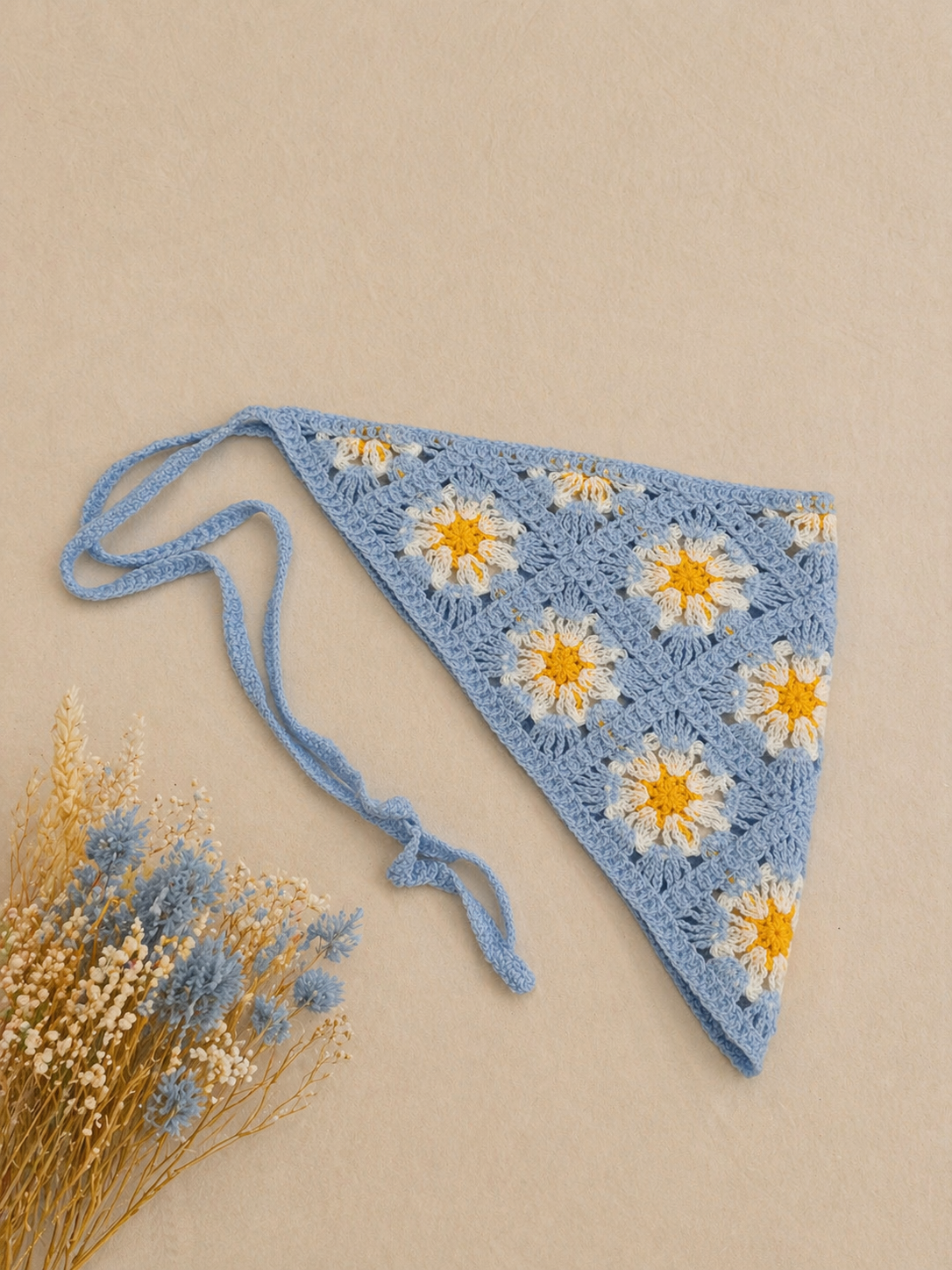 Bandana multifuncional em croché | Azul com Flores