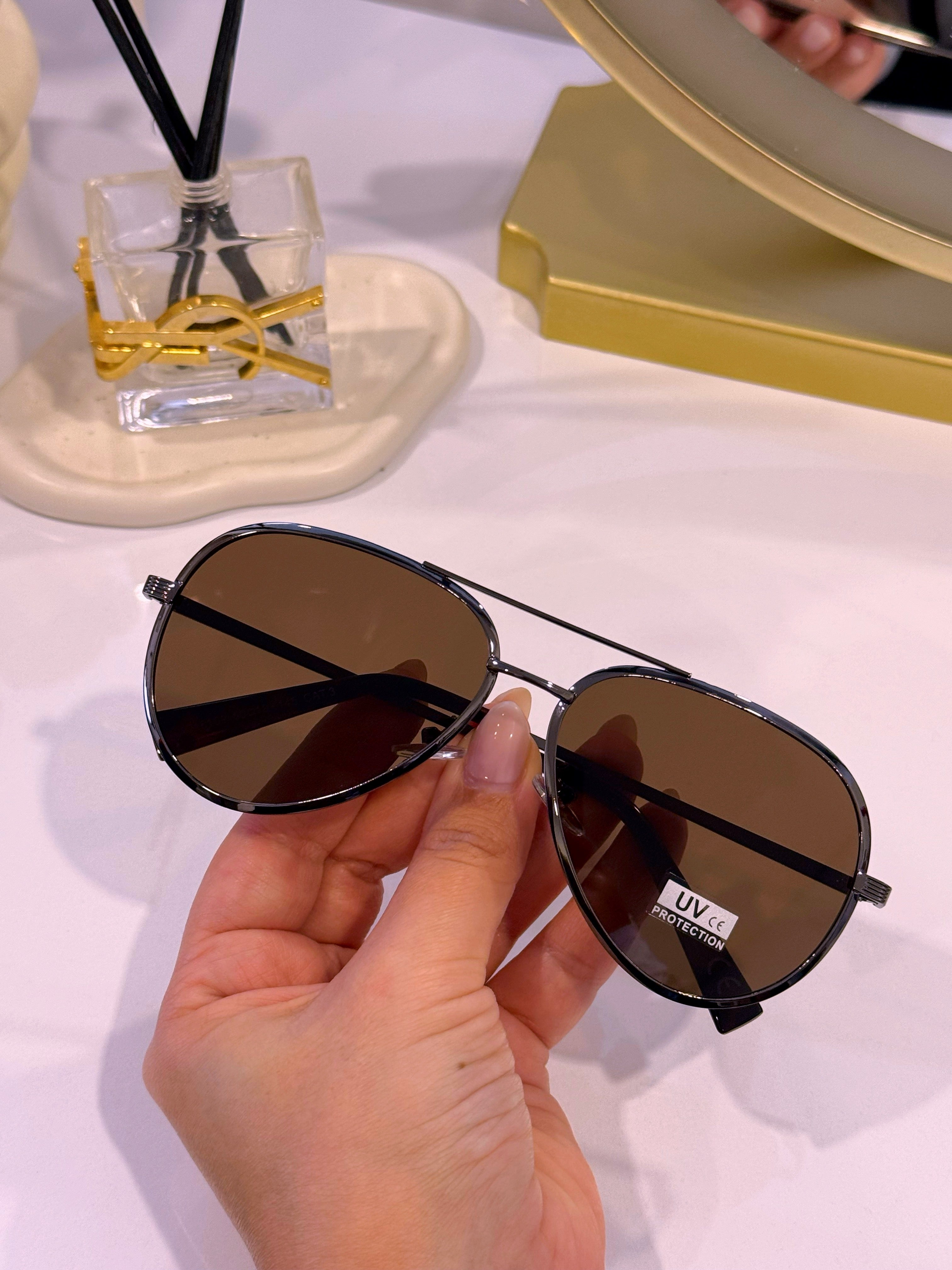 Óculos de metal estilo aviador | Lente Castanha