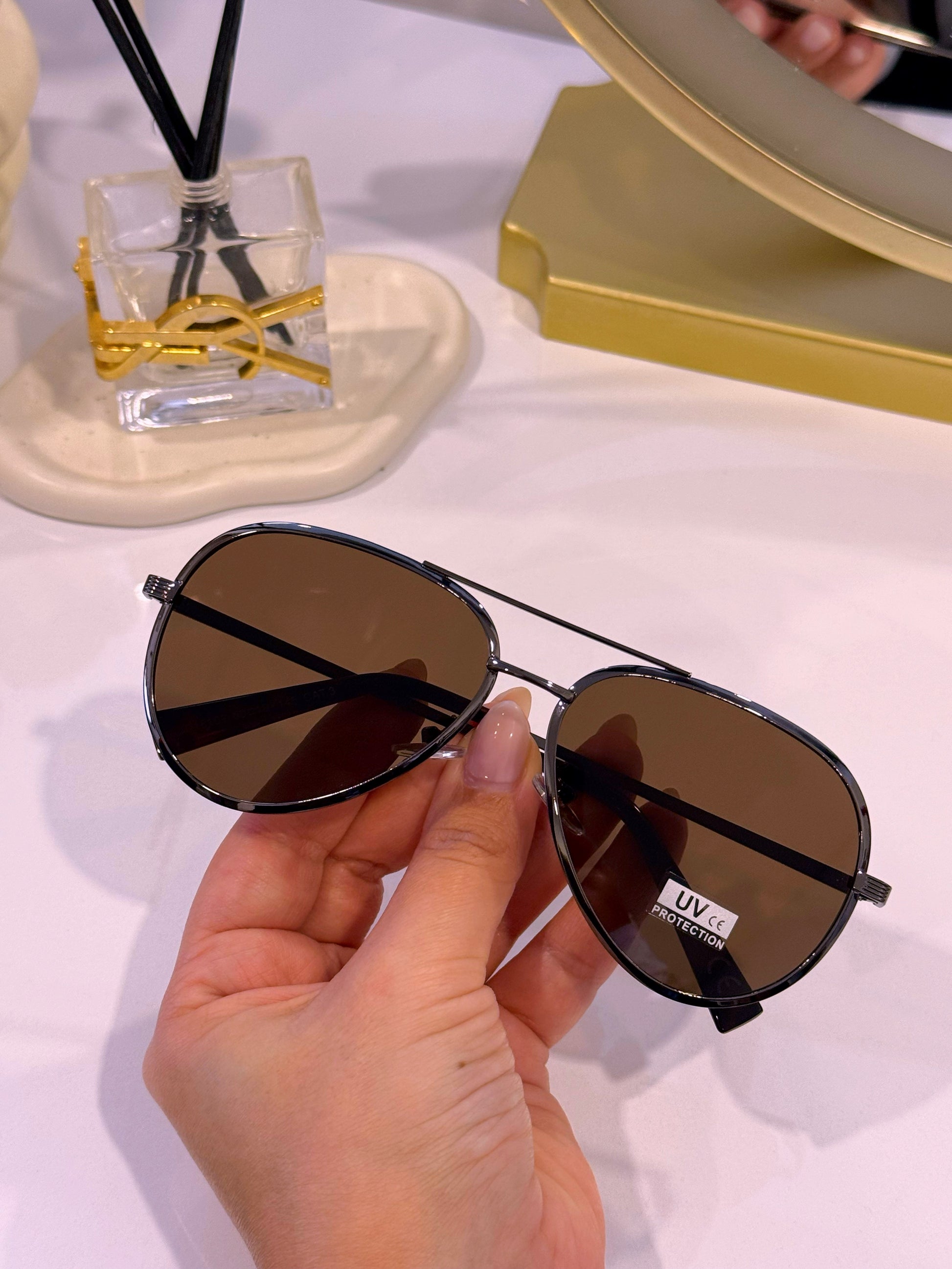 Óculos de metal estilo aviador | Lente Castanha