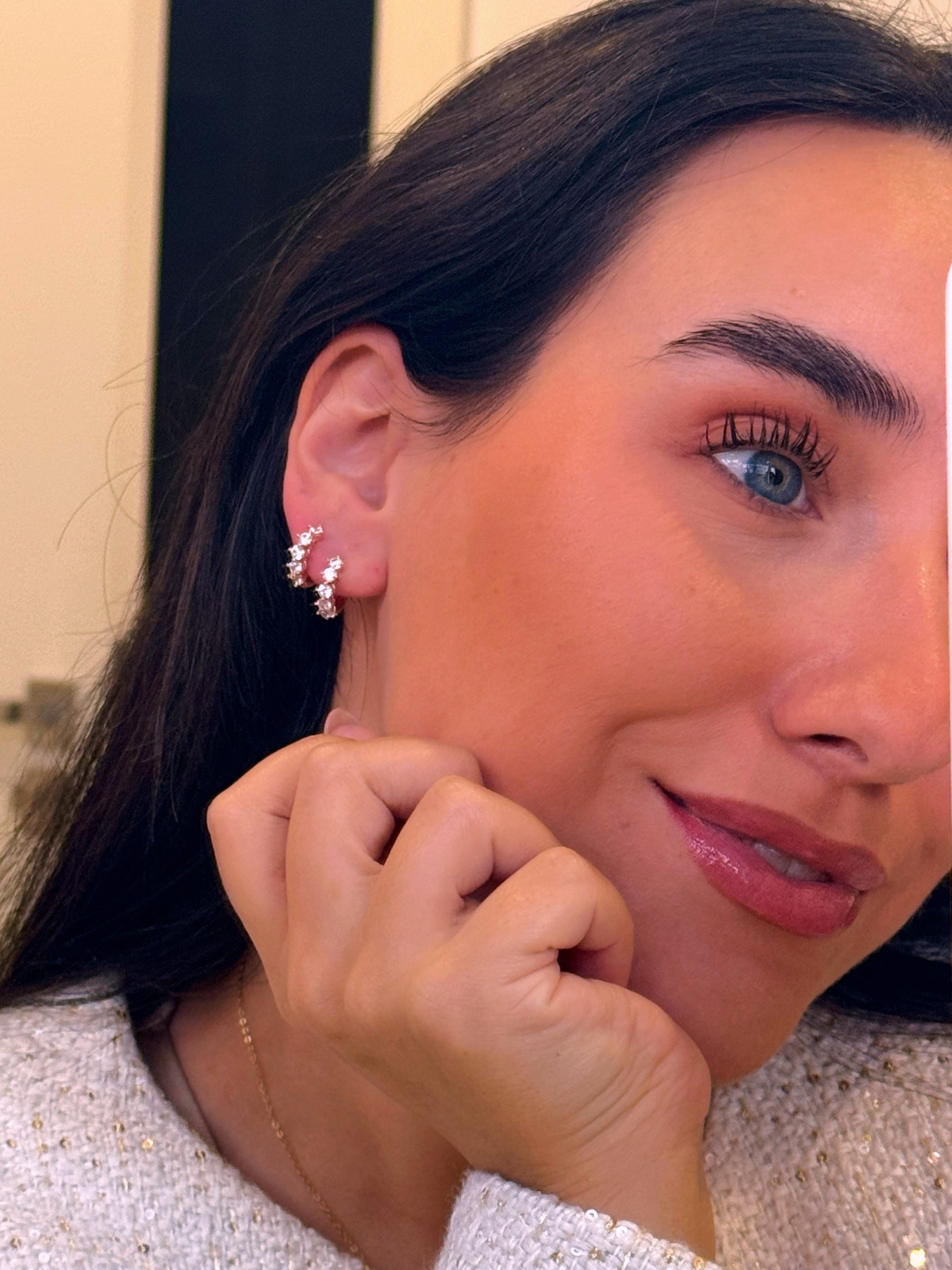 Argolinhas preenchidas com brilhantes | Rose Gold