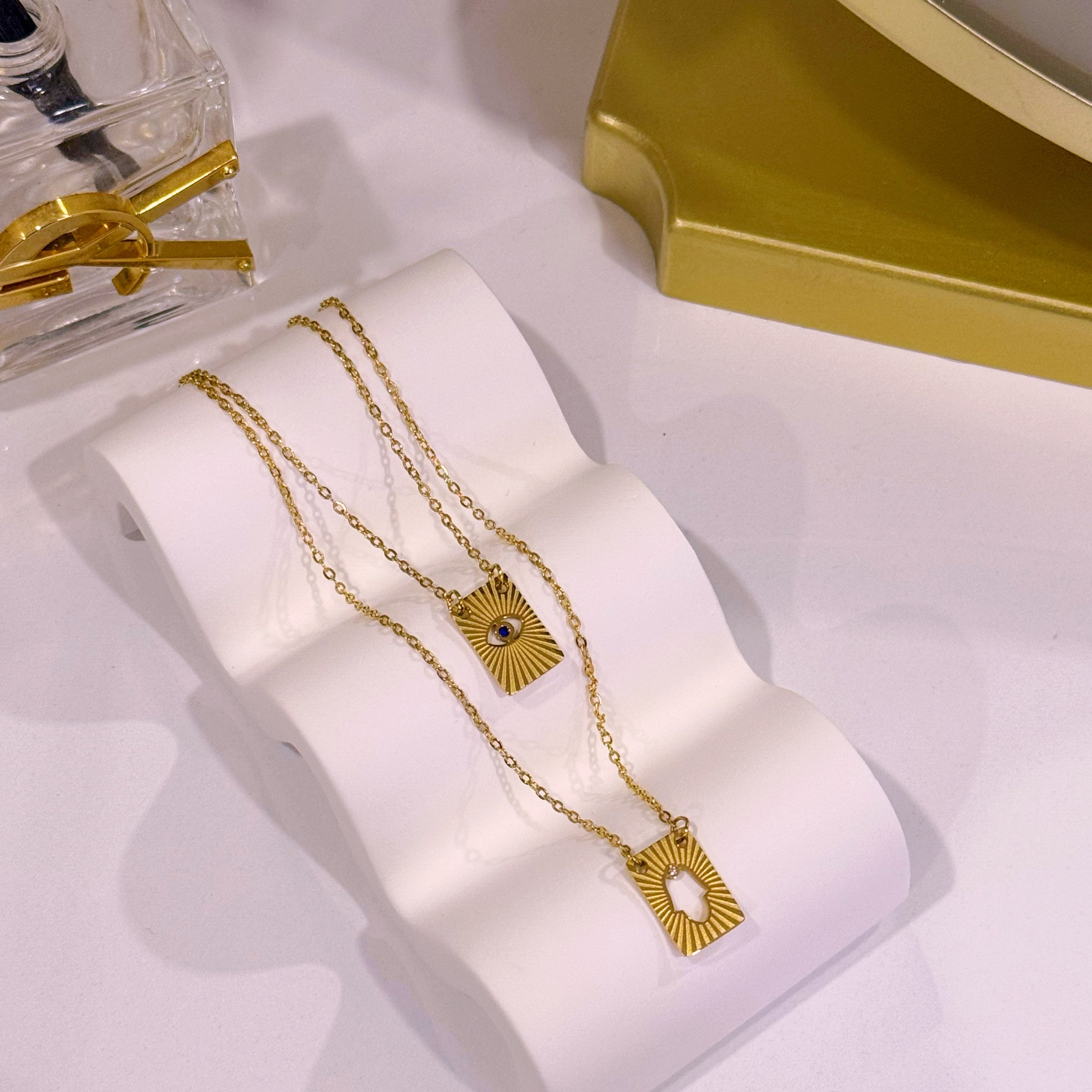 Escapulário com olho grego e mão de Fátima | Dourado