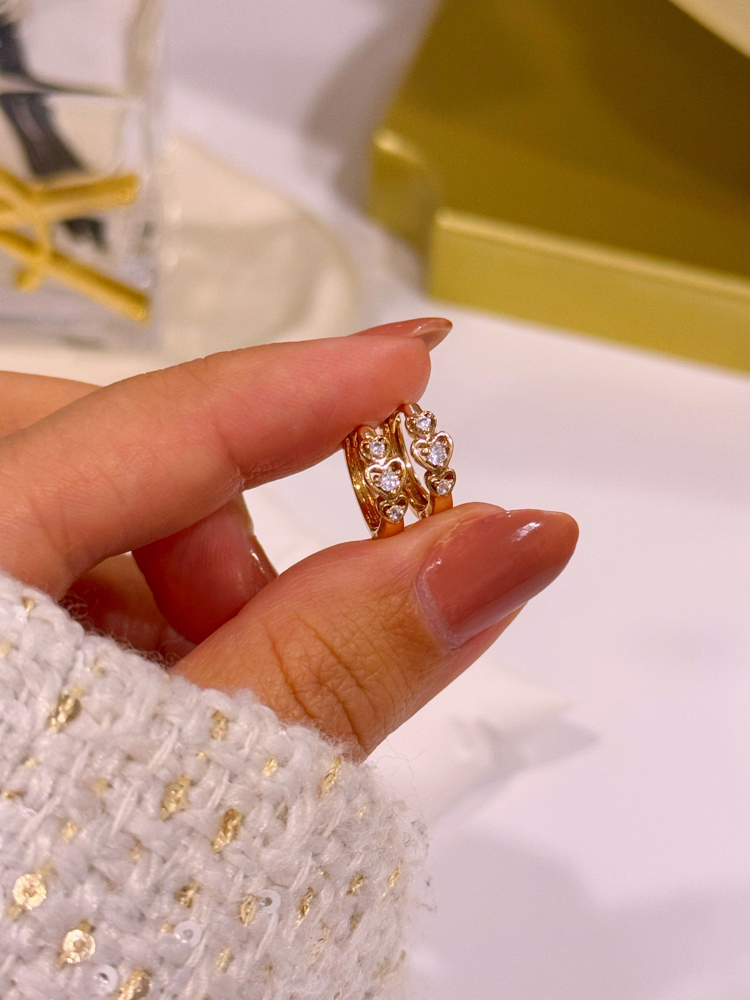 Argolinhas de 3 corações com brilhante ao centro | Rose Gold