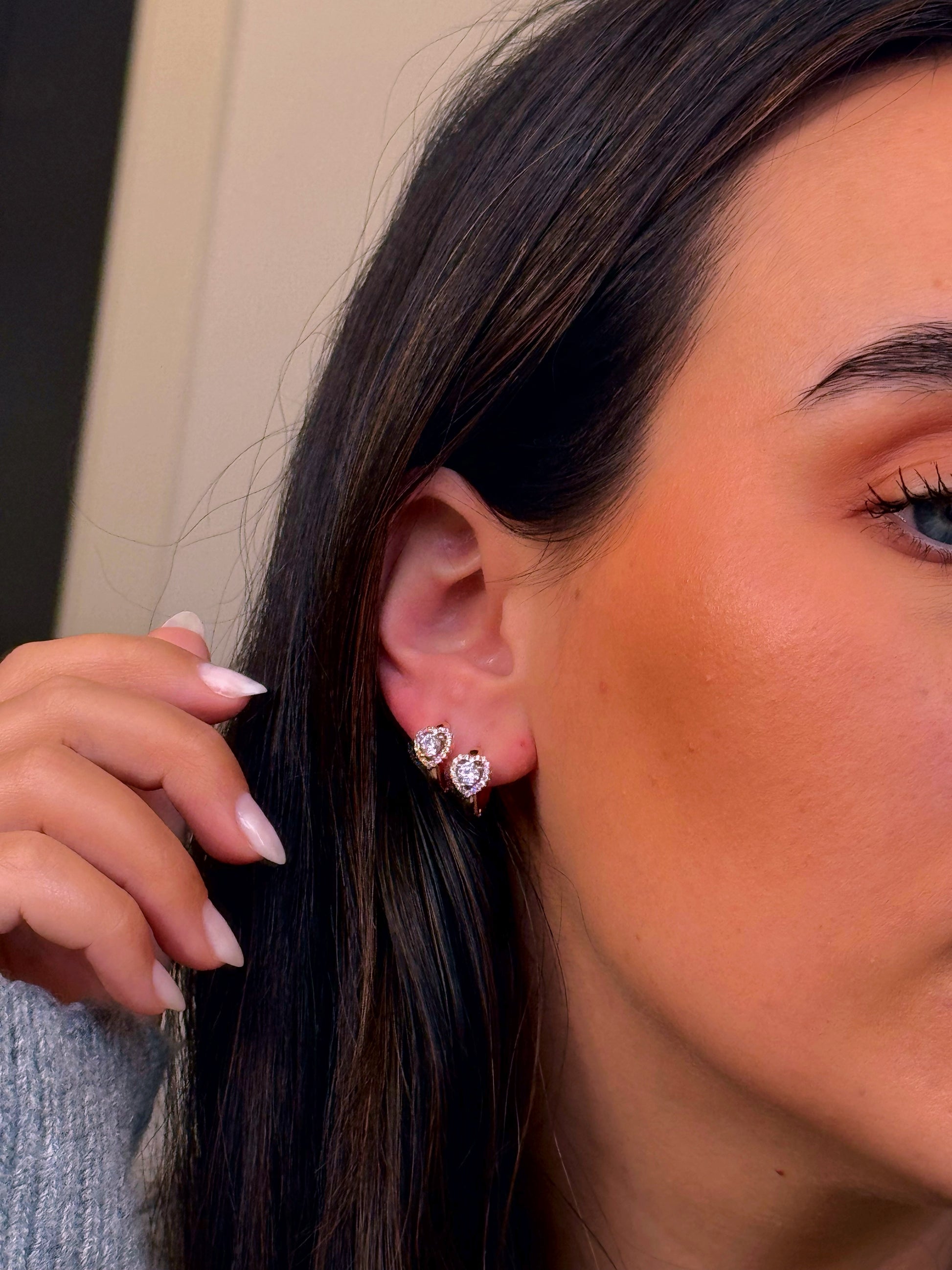 Argolinhas coração preenchido com brilhantes | Rose Gold