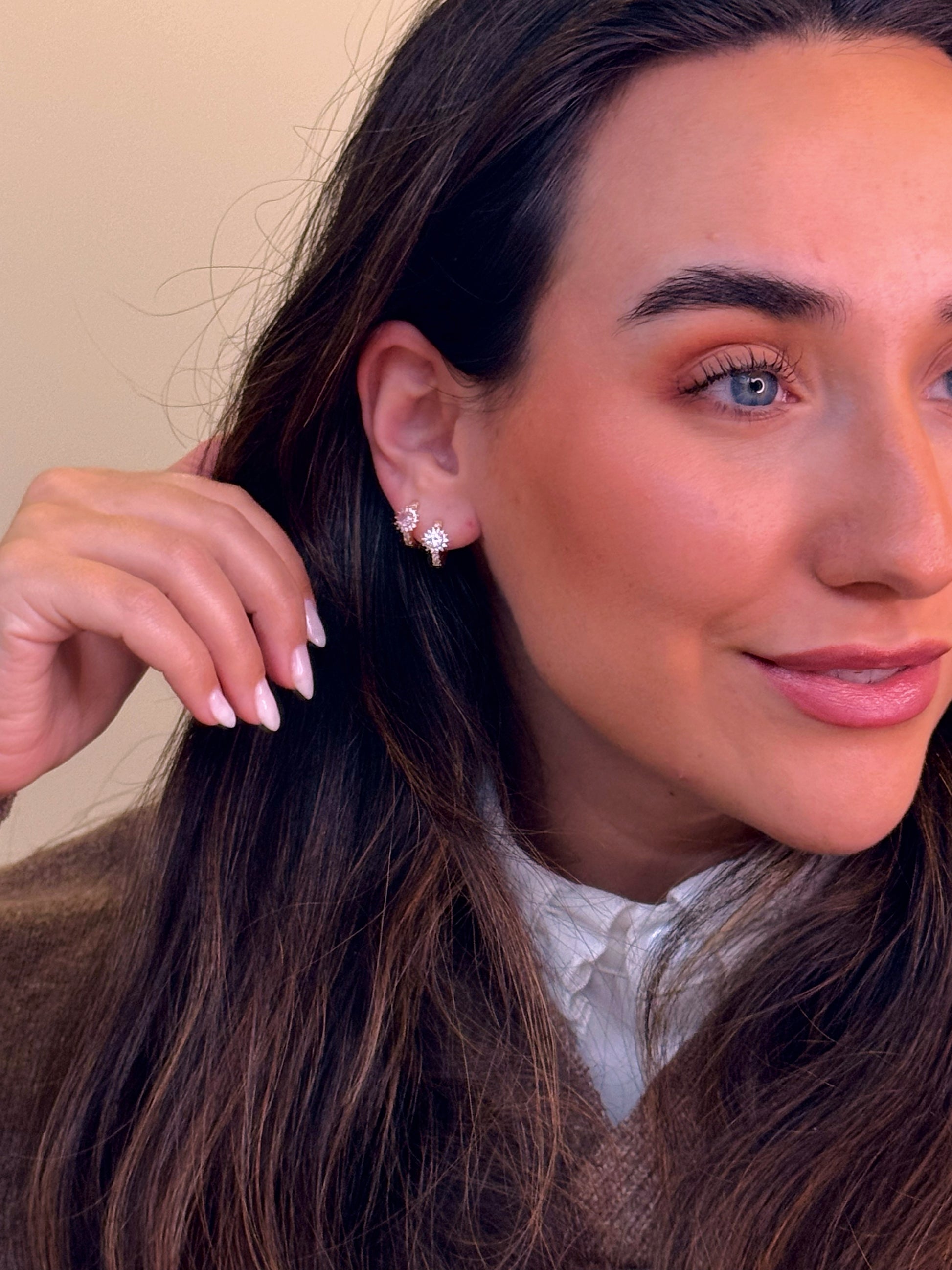 Argolinhas estrelinha rosa em brilhantes | Rose Gold