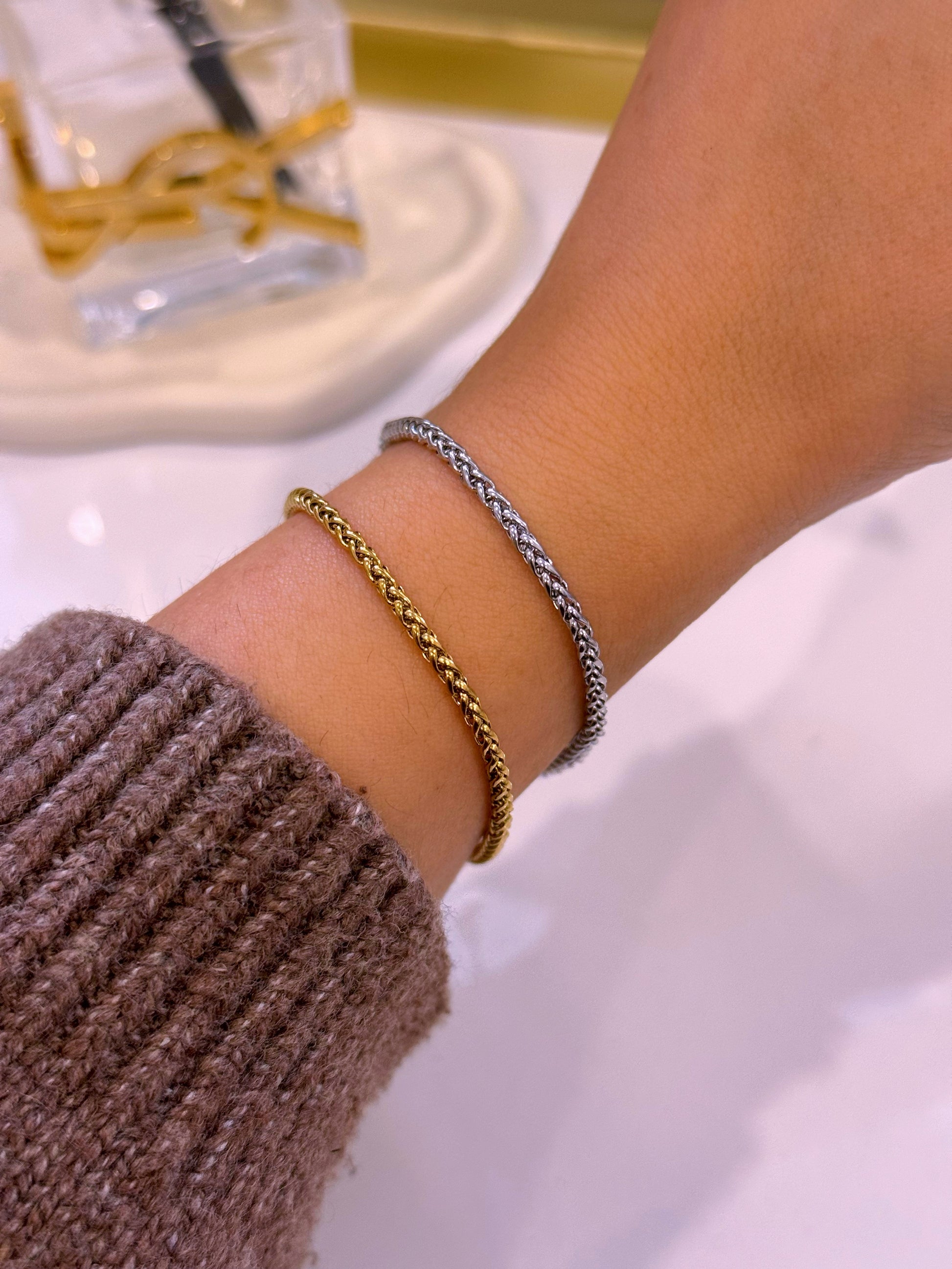 Pulseira malha entrançada fina | 2 cores