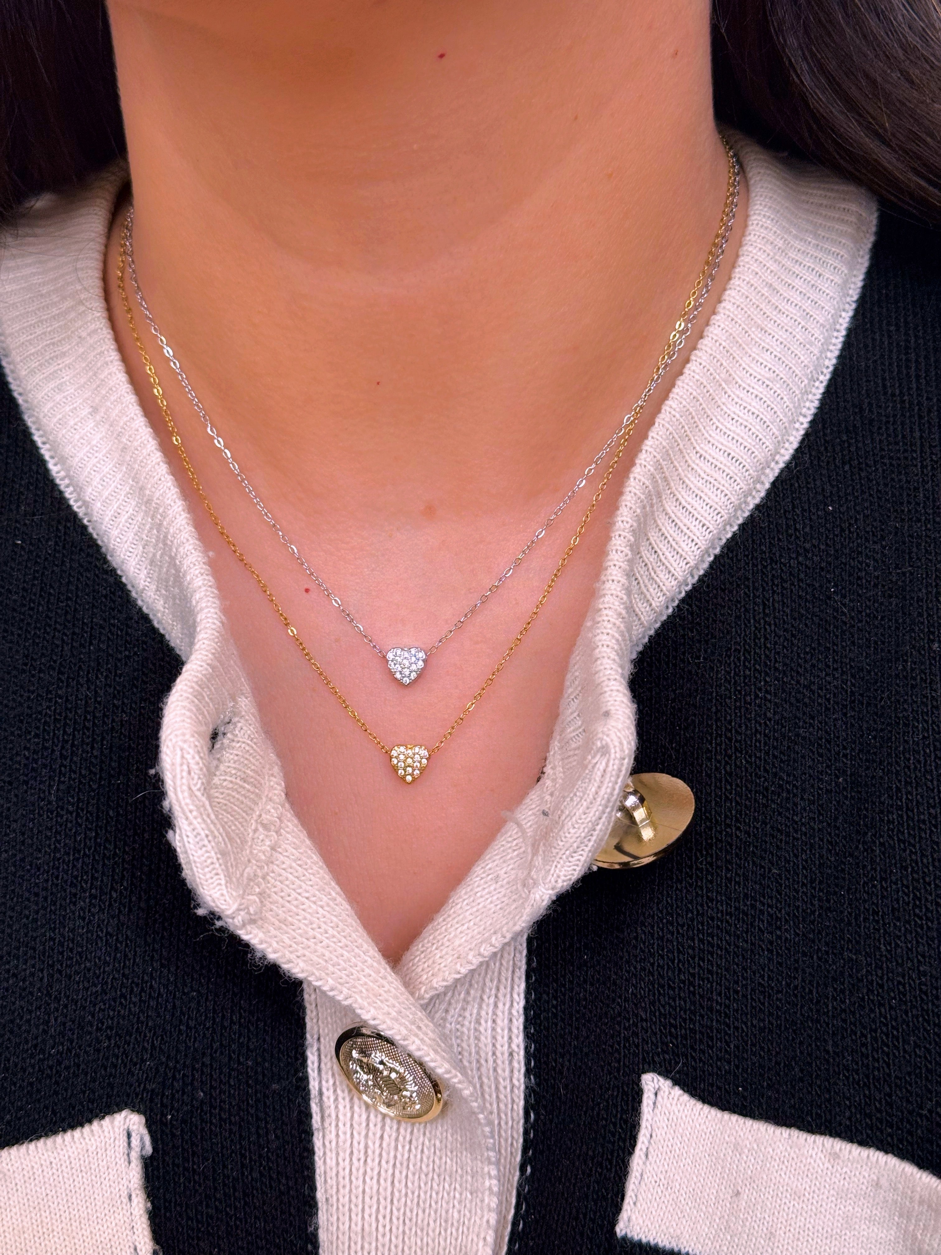 Colar malha fininha com coração em brilhantes | 2 cores