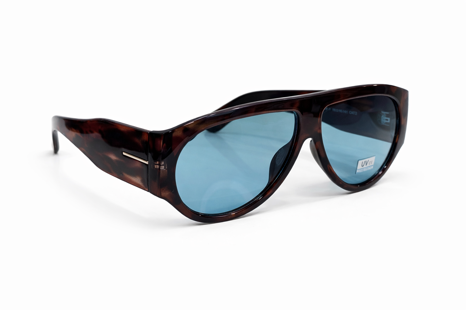Óculos de sol oversized com armação em massa | Padrão castanho com lente azul