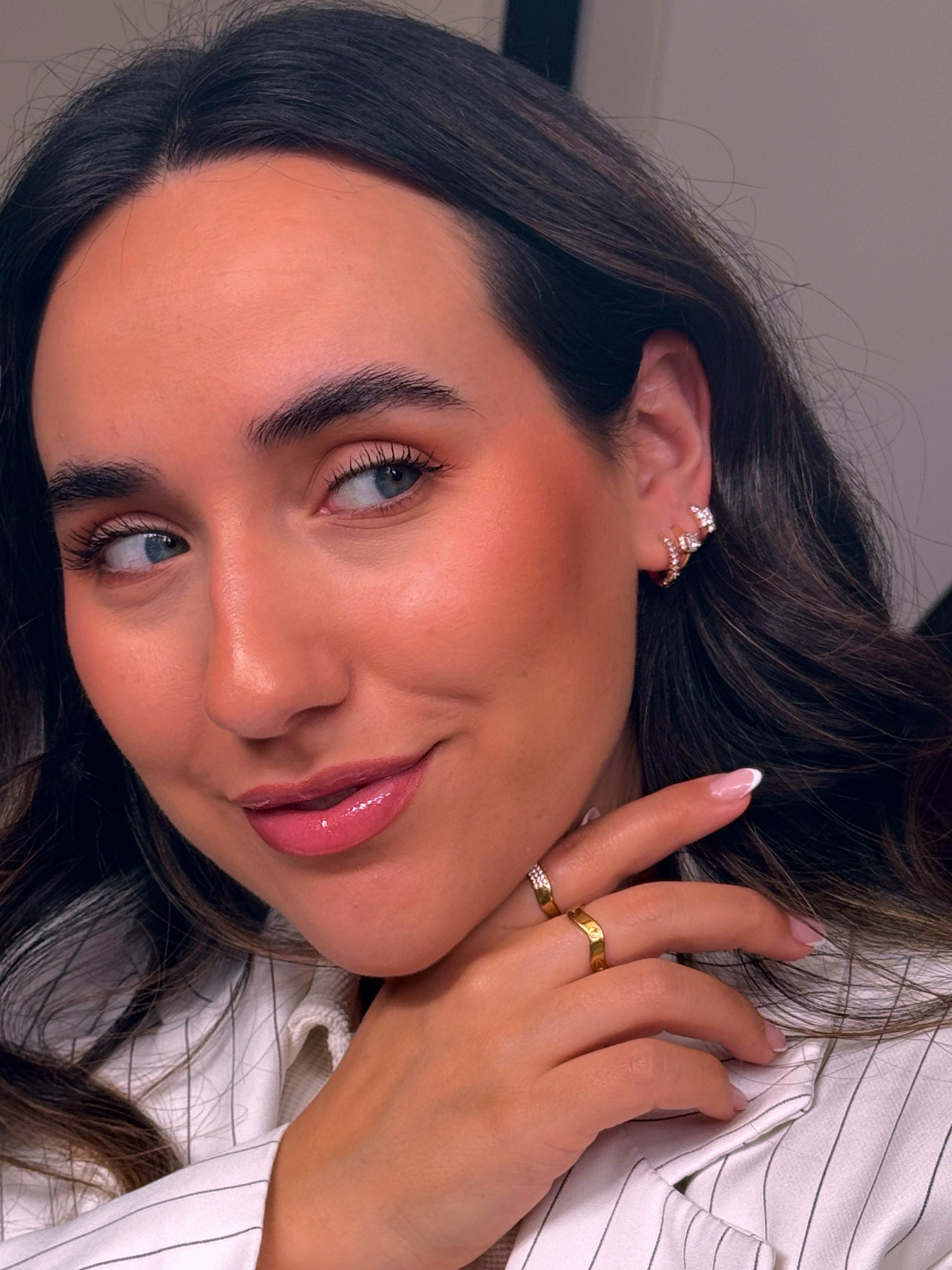 Argolinhas lisas com brilhante quadrado | Rose Gold