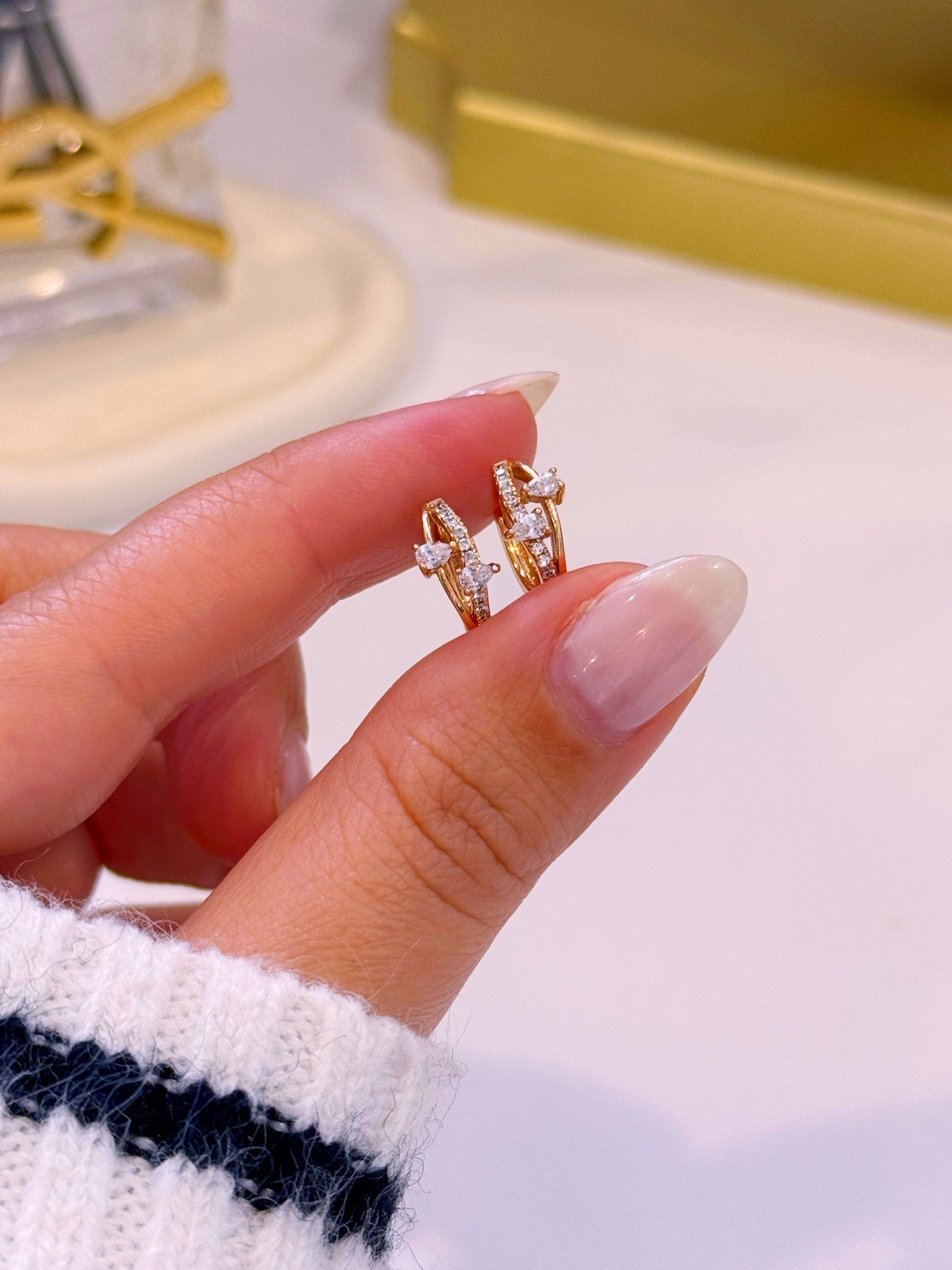 Argolinhas efeito duplo com brilhantes | Rose Gold
