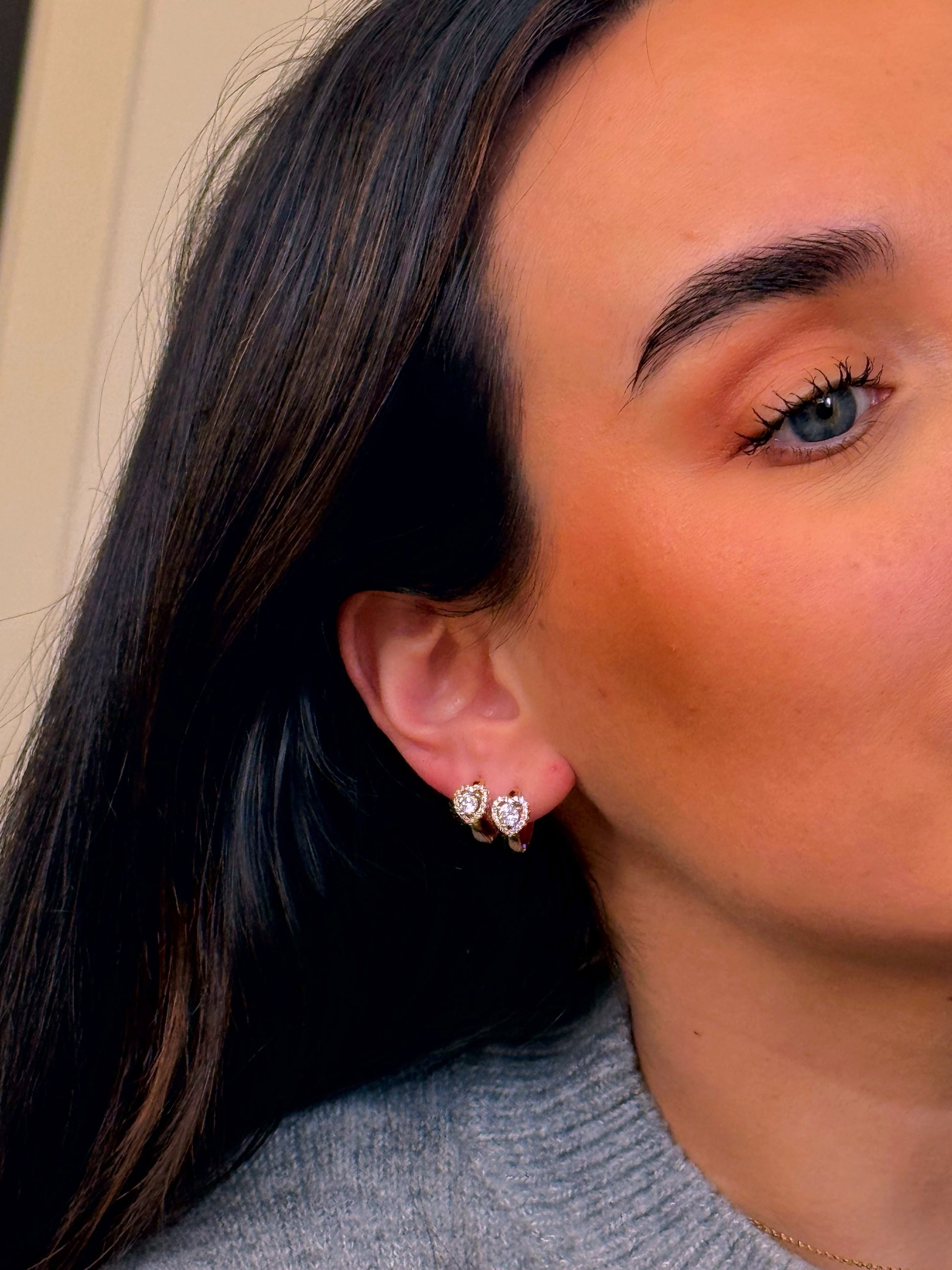 Argolinhas coração preenchido com brilhantes | Rose Gold