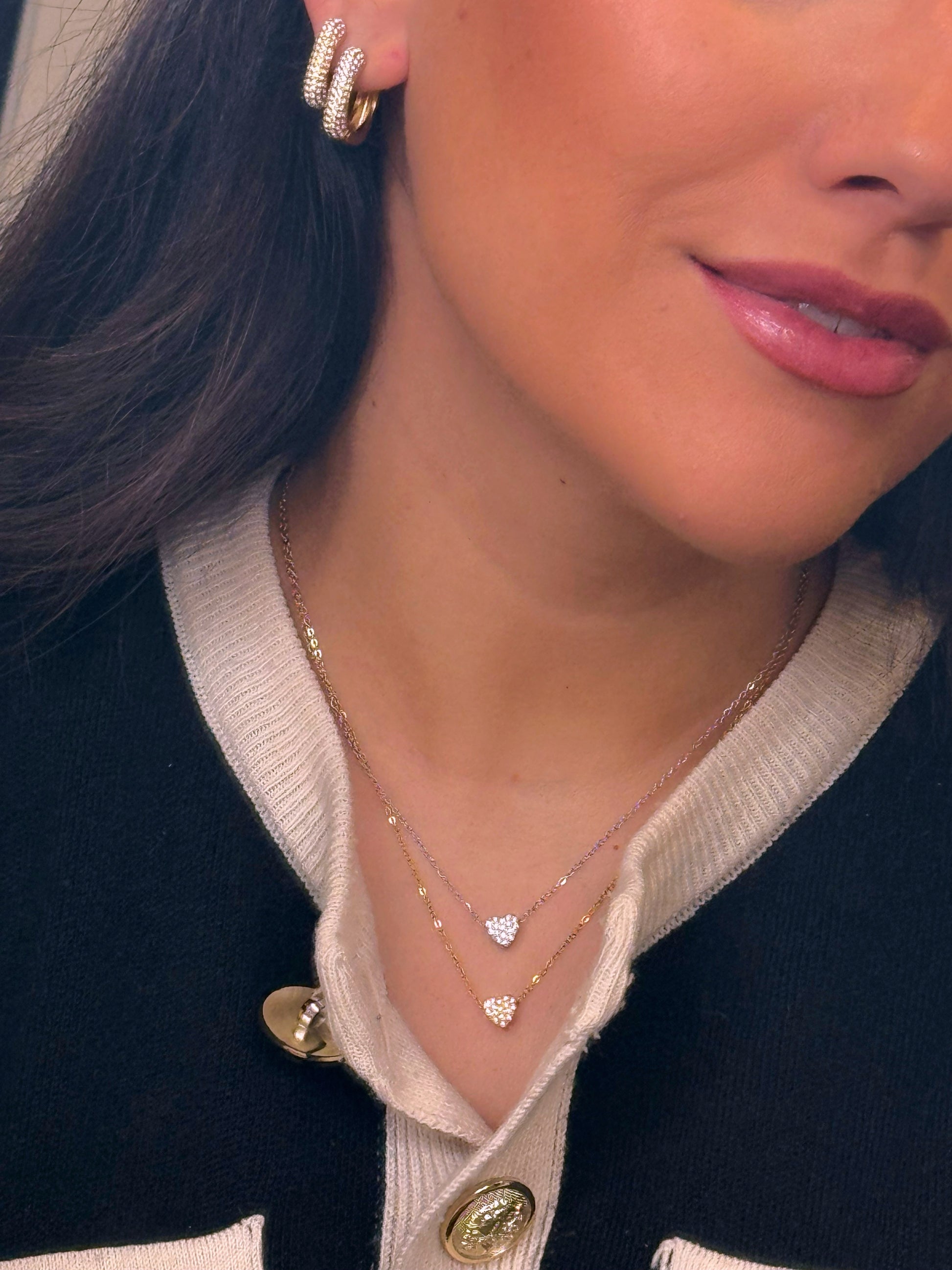 Colar malha fininha com coração em brilhantes | 2 cores