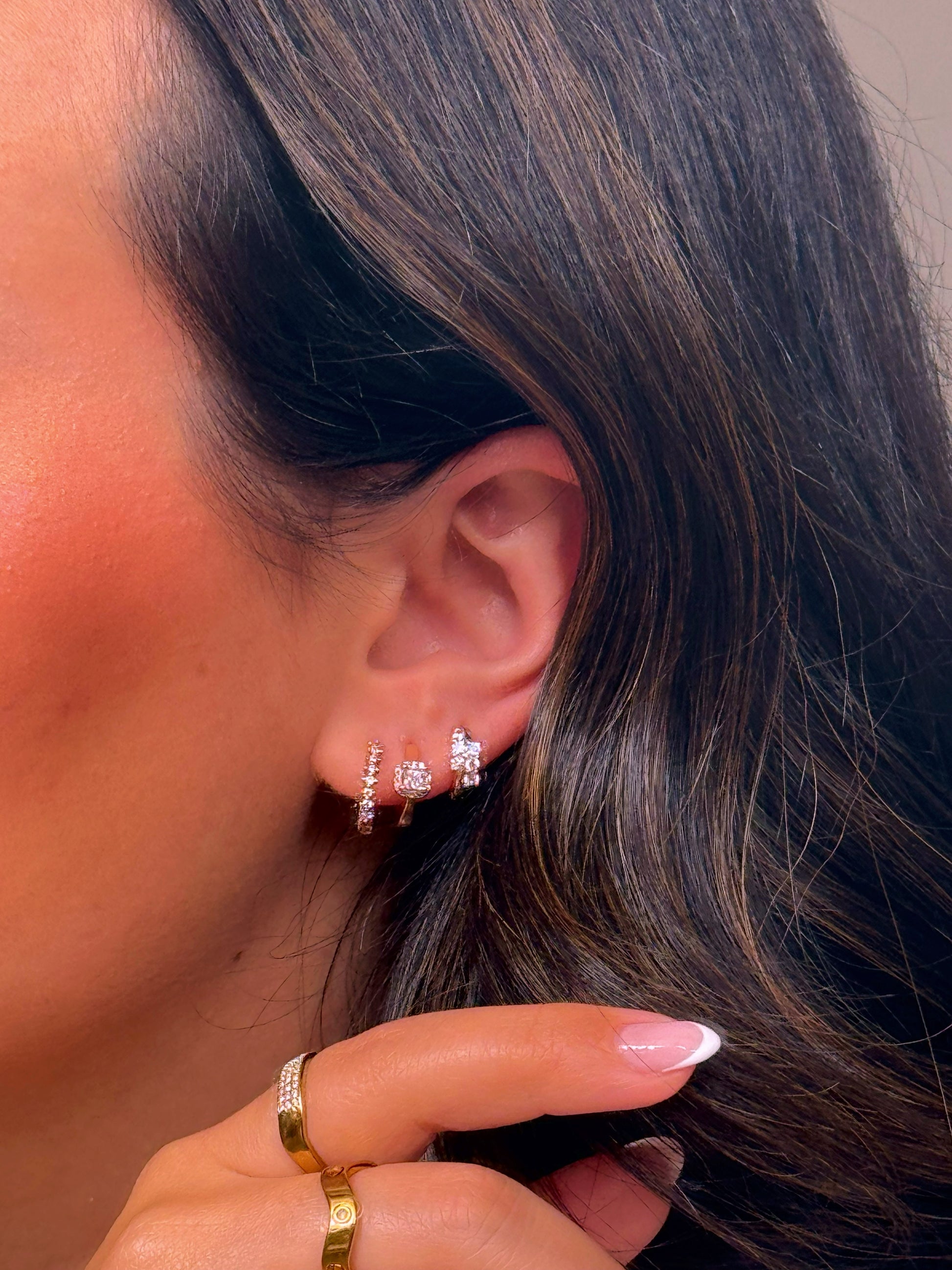 Argolinhas lisas com brilhante quadrado | Rose Gold