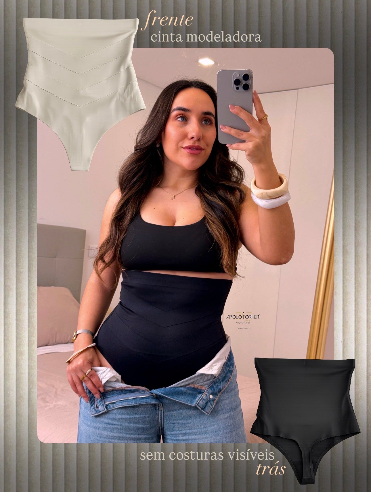 Cinta modeladora de cintura alta com banda de silicone | S, M e L • 2 cores