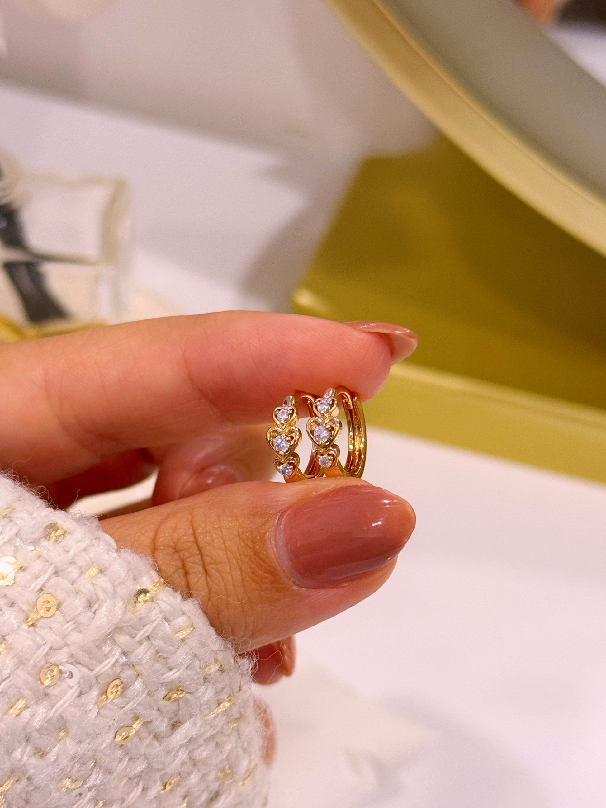 Argolinhas de 3 corações com brilhante ao centro | Rose Gold