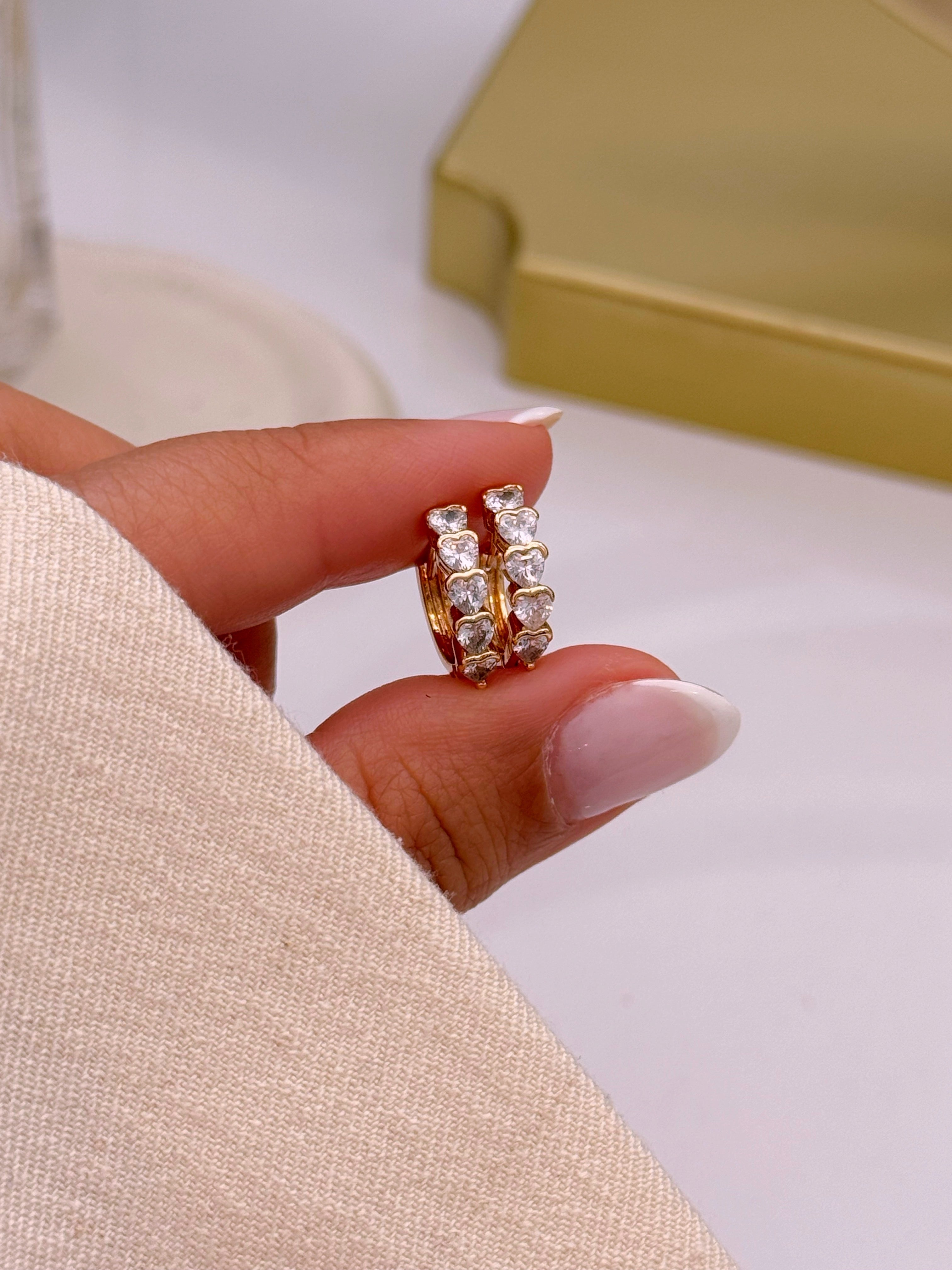 Argolinhas com corações em brilhantes | Rose Gold