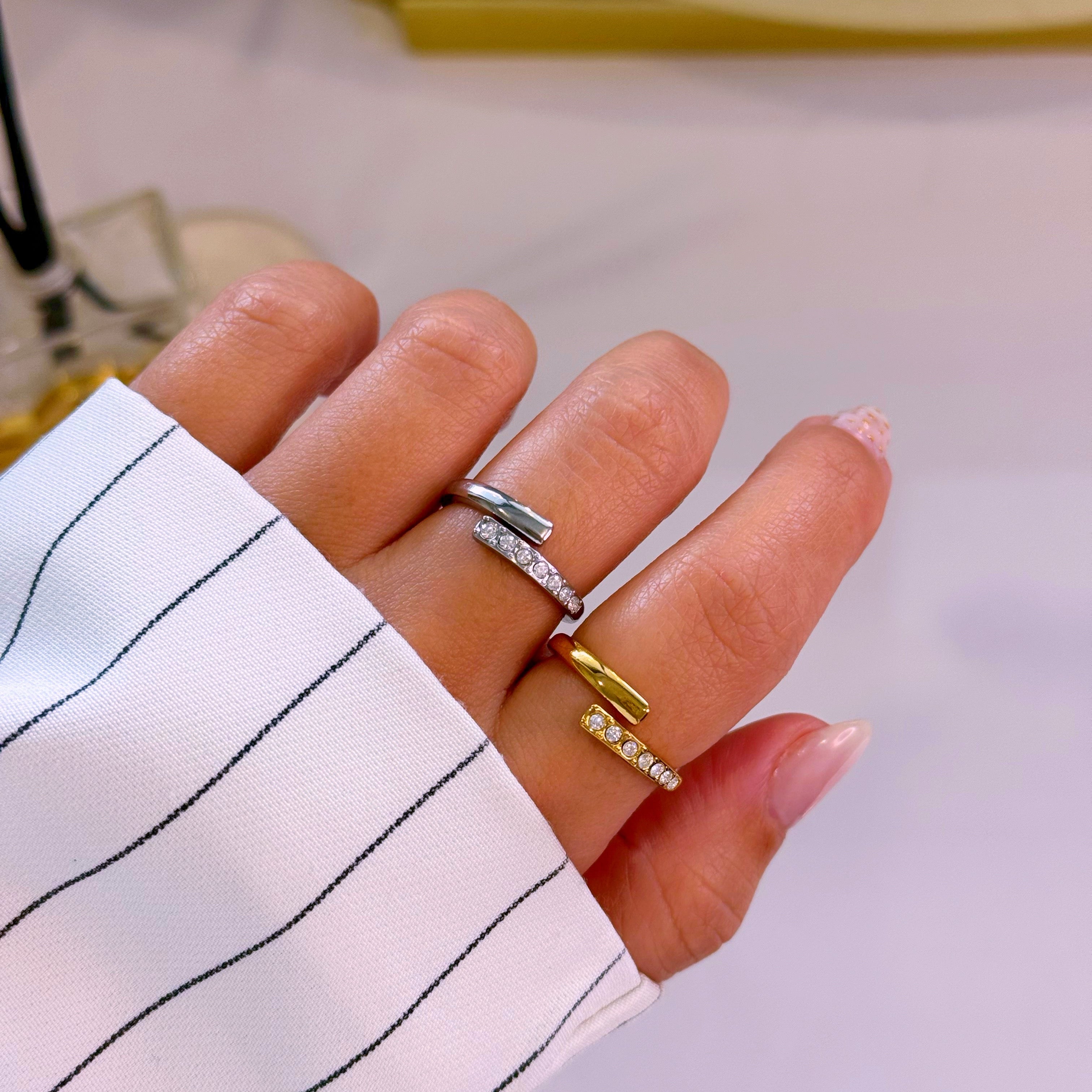 Anel ajustável aberto com brilhantes | 2 Cores