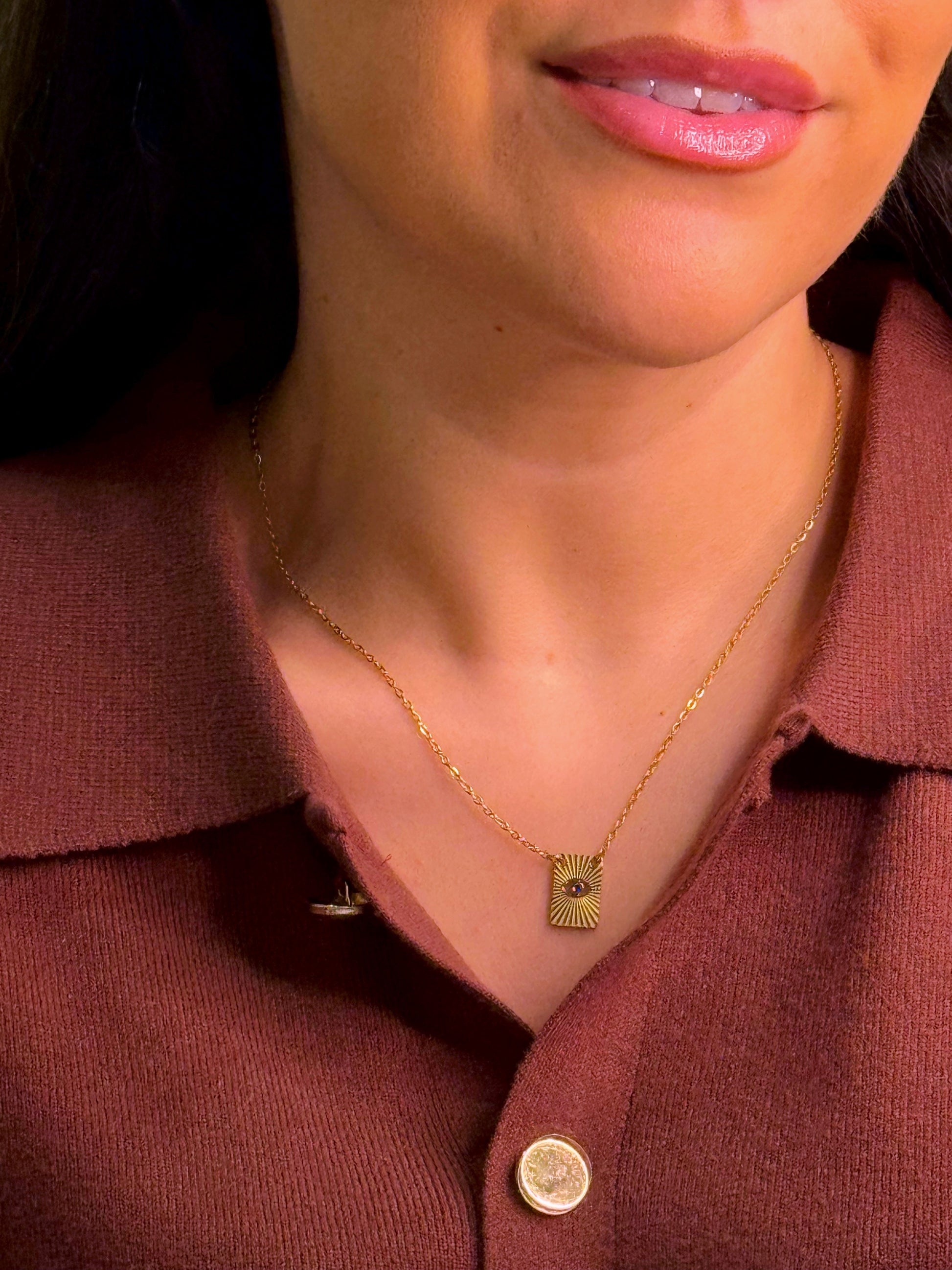 Escapulário com olho grego e mão de Fátima | Dourado