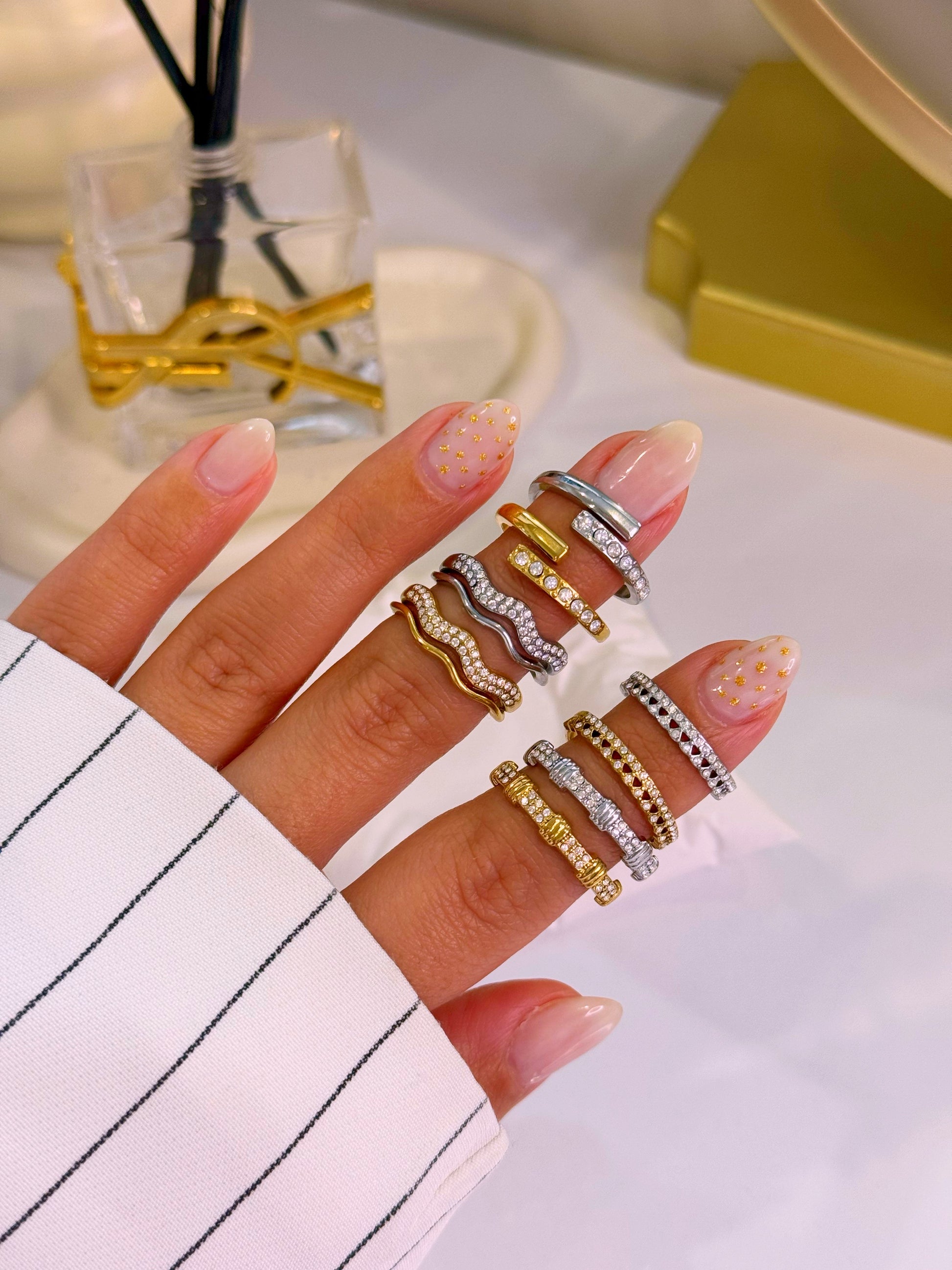 Anel ajustável dupla fila de brilhantes | 2 Cores