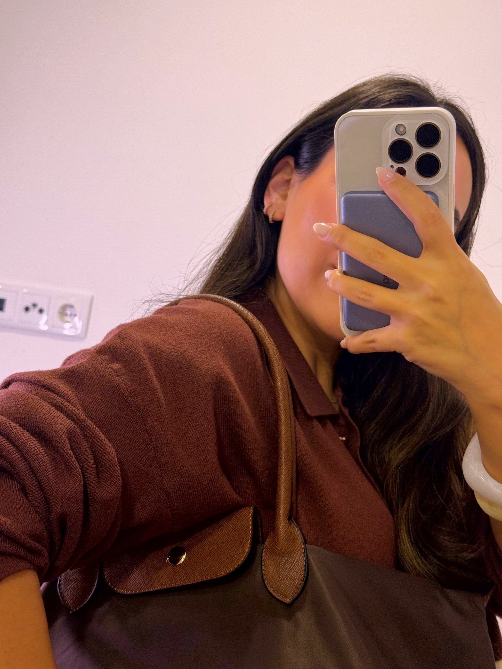 Mala de ombro grande em tecido • Shopper / Tote Bag • tamanho L  | Castanho