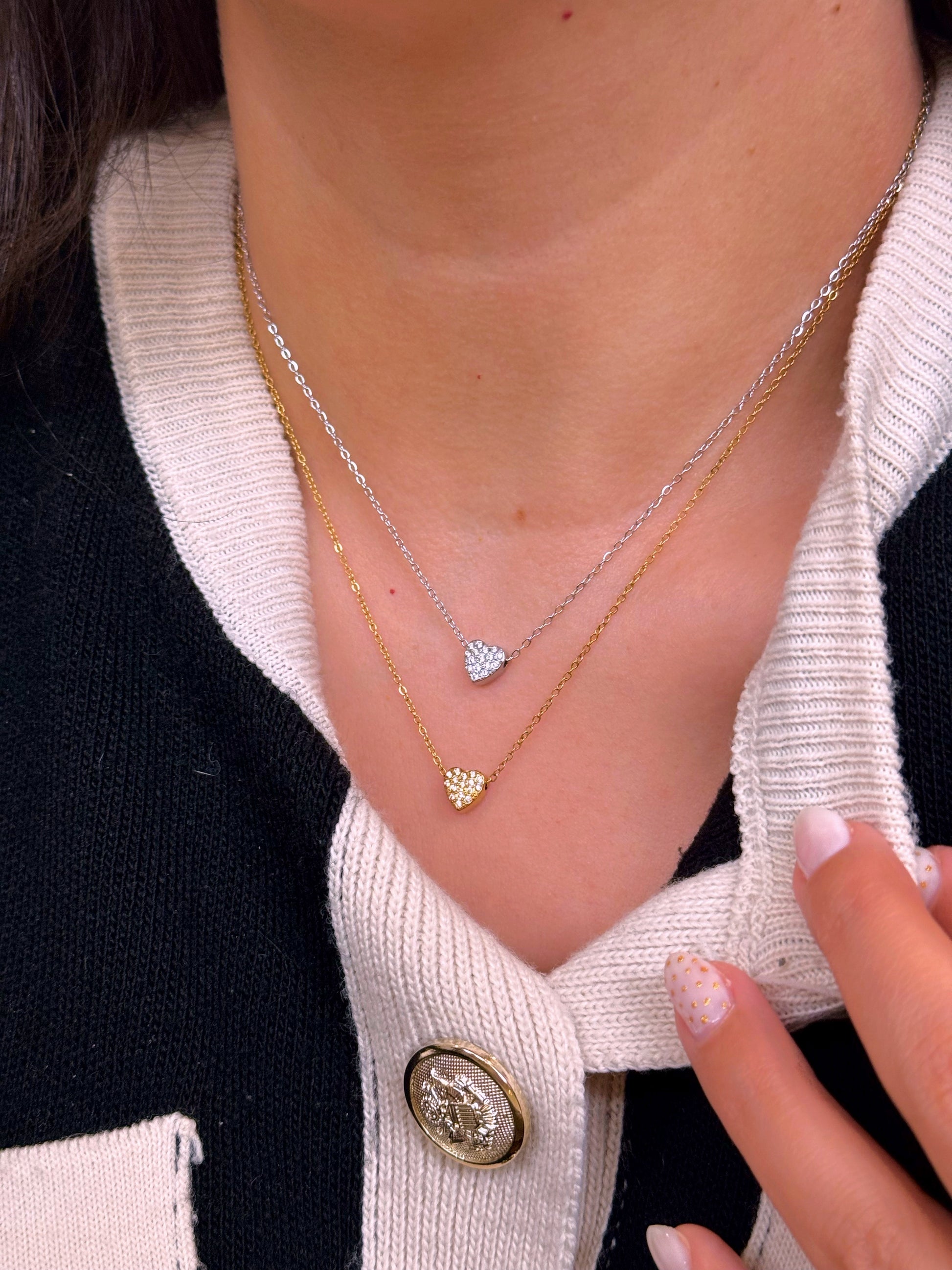 Colar malha fininha com coração em brilhantes | 2 cores