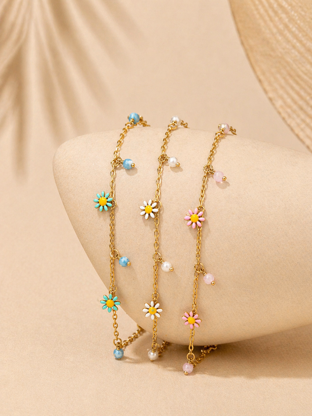 Pulseira de pé com flores e pedrinhas | 3 cores