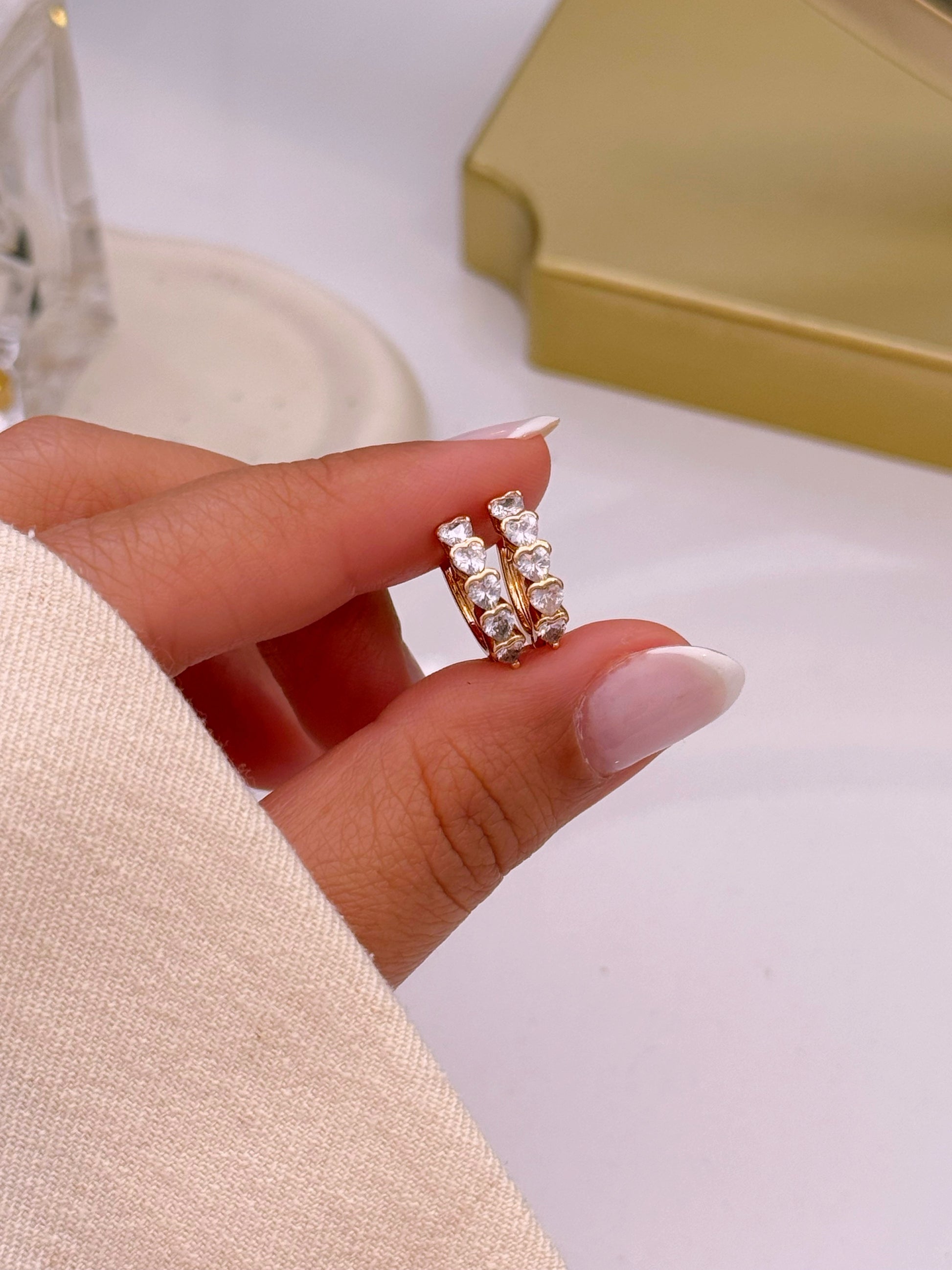 Argolinhas com corações em brilhantes | Rose Gold