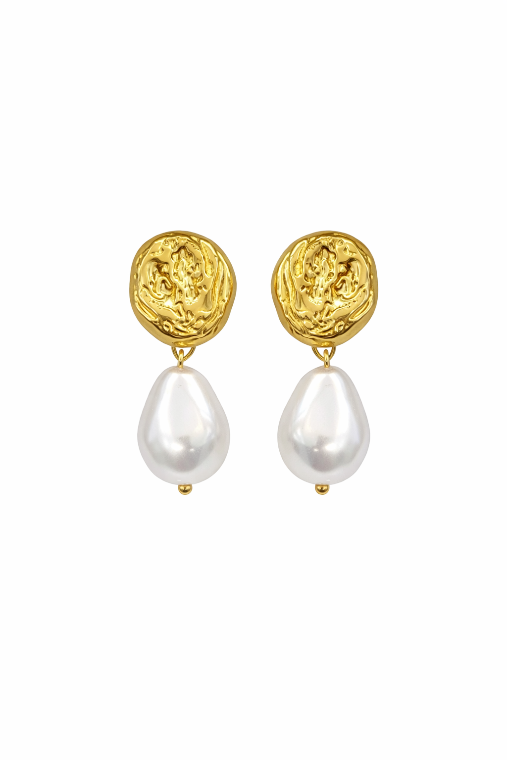 Brincos elegantes com textura e pérola em gota | Dourado