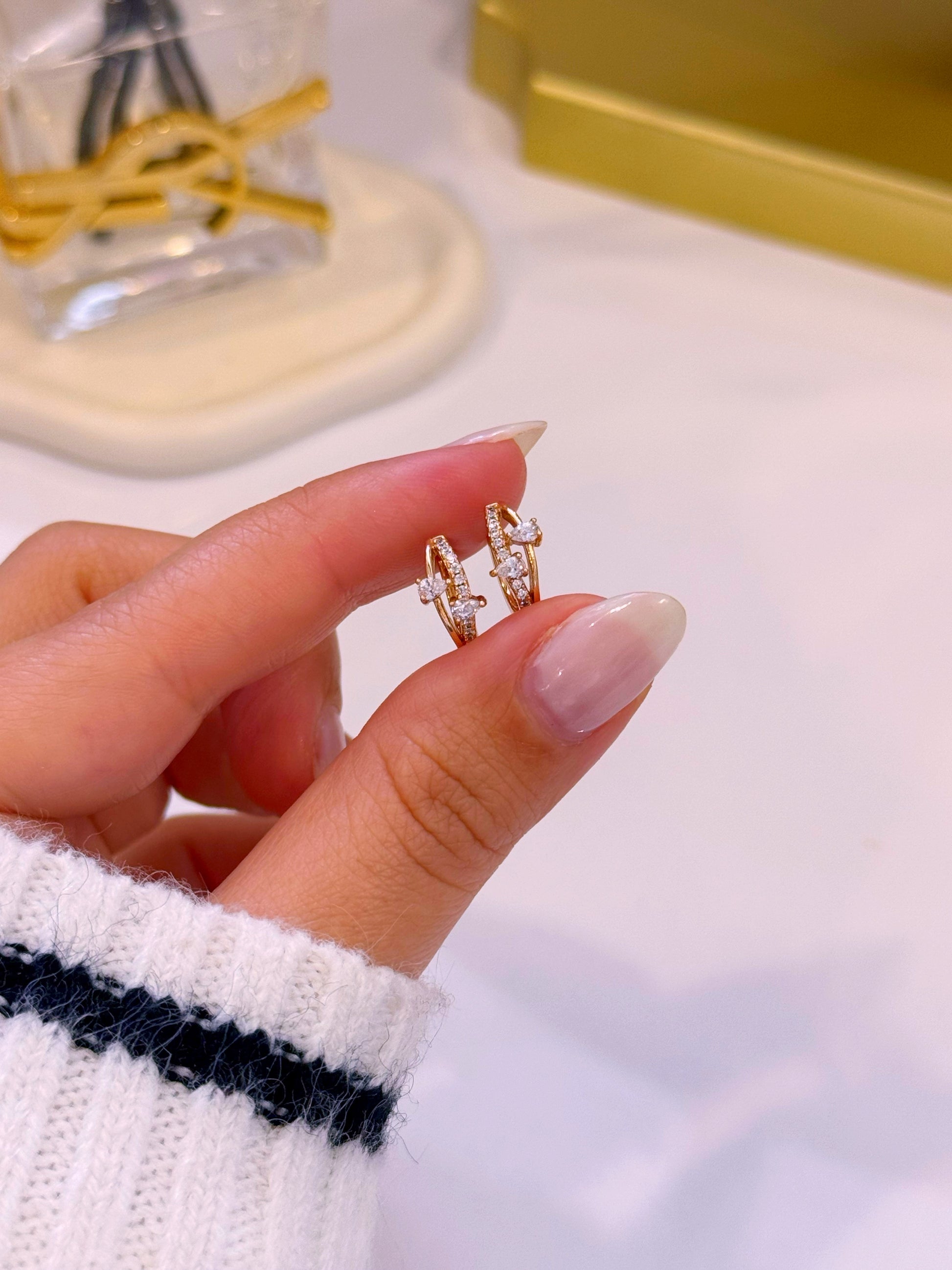 Argolinhas efeito duplo com brilhantes | Rose Gold