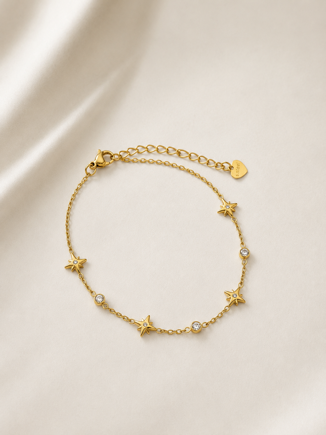 Pulseira delicada com mini estrelinhas e brilhantes  | 2 cores
